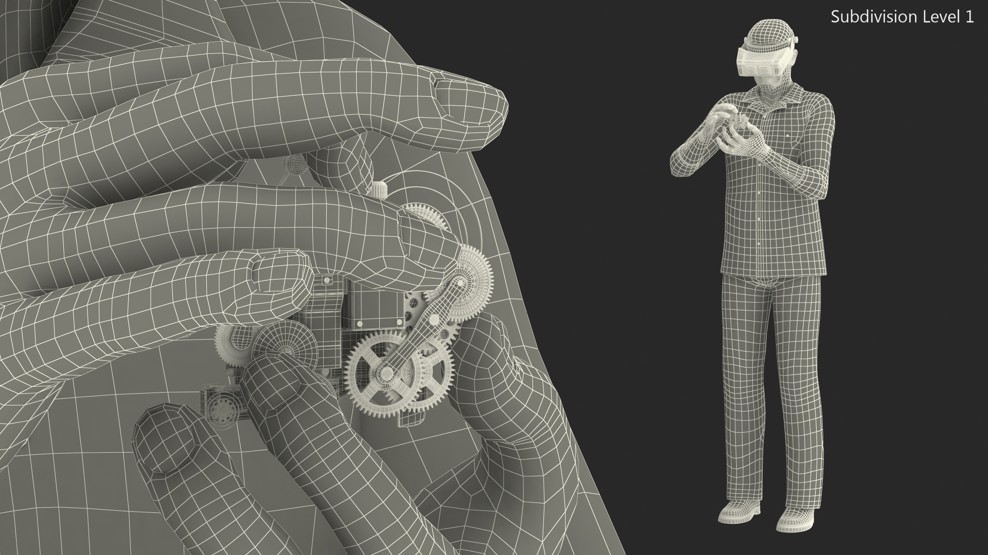 3D model Man Repairing Mechanism with Optivisor Glass Binocular Rigged for Modo