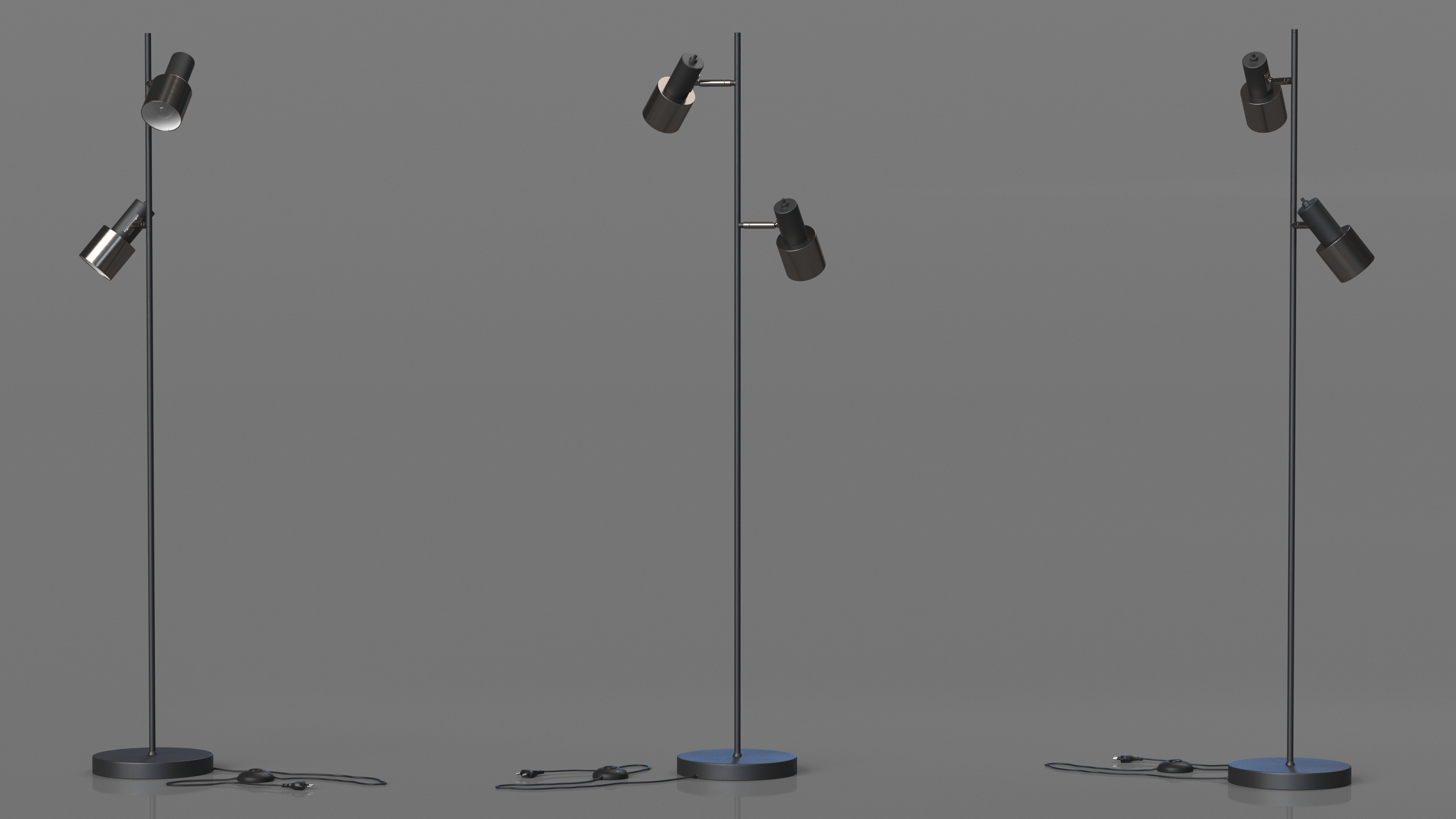 Floor Lamp with Two Shades Black 3D