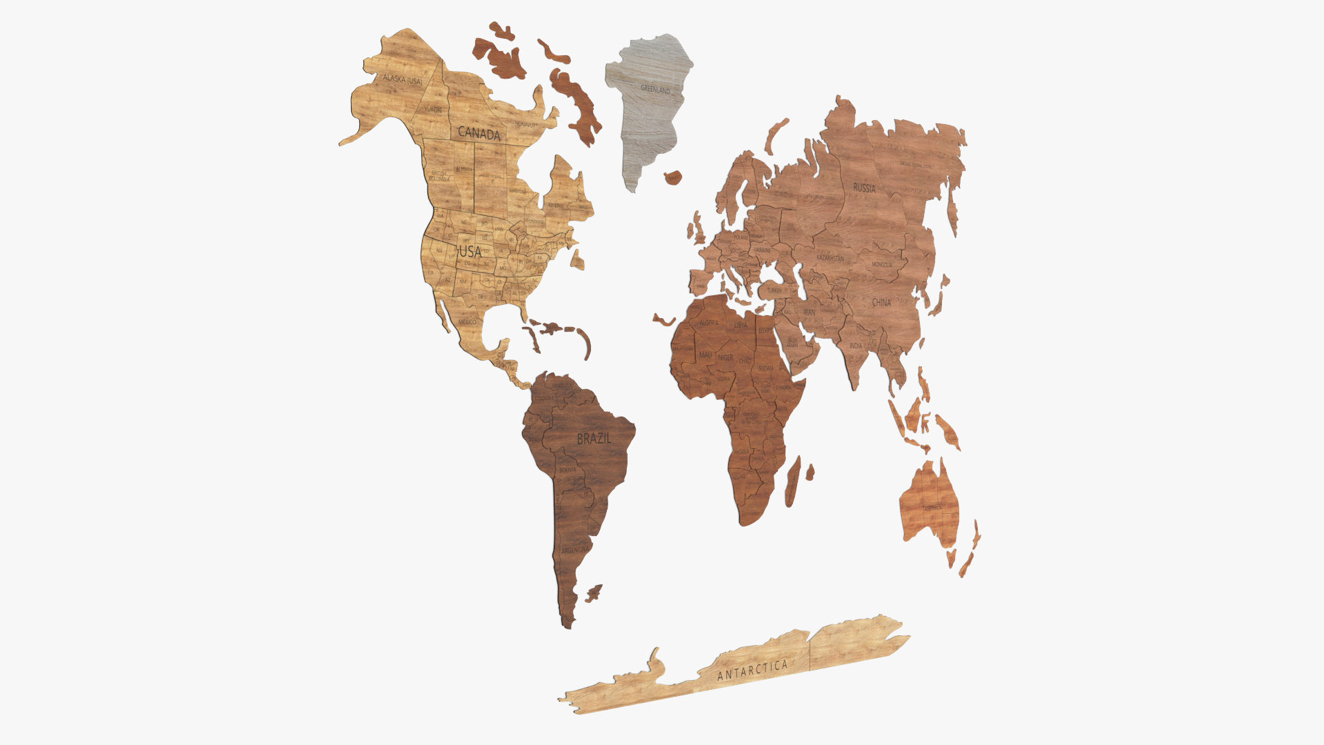3D Wood Created World Wall Map Set