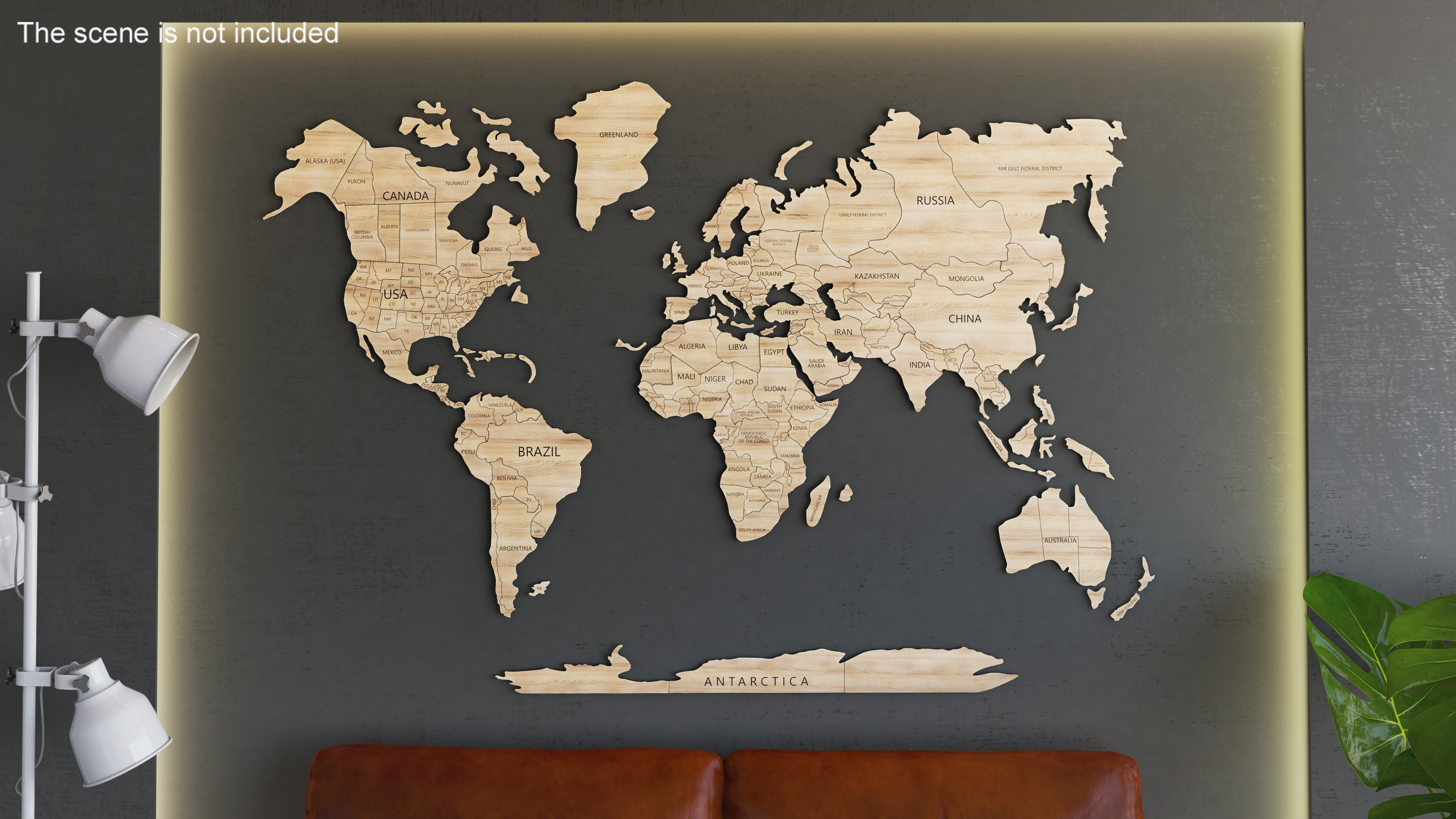 3D Wood Created World Wall Map Set