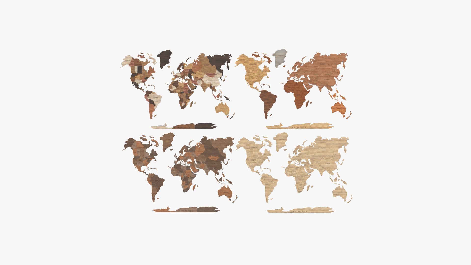 3D Wood Created World Wall Map Set
