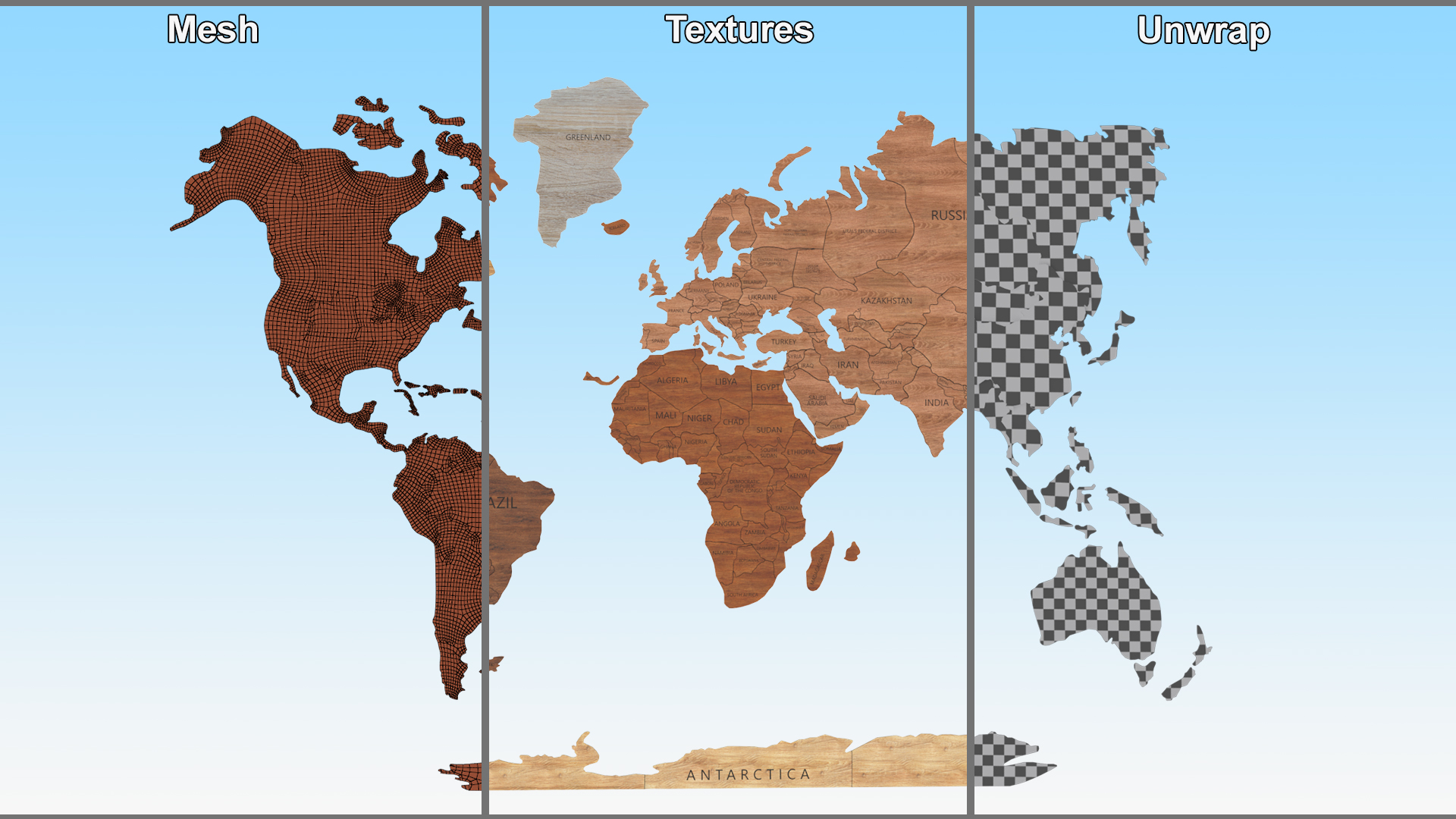 3D Wood Created World Wall Map Set