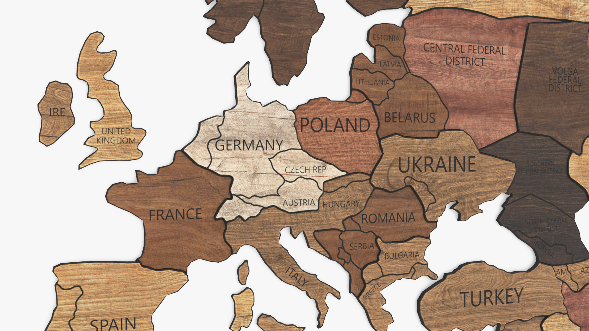 3D Wood Created World Wall Map Set