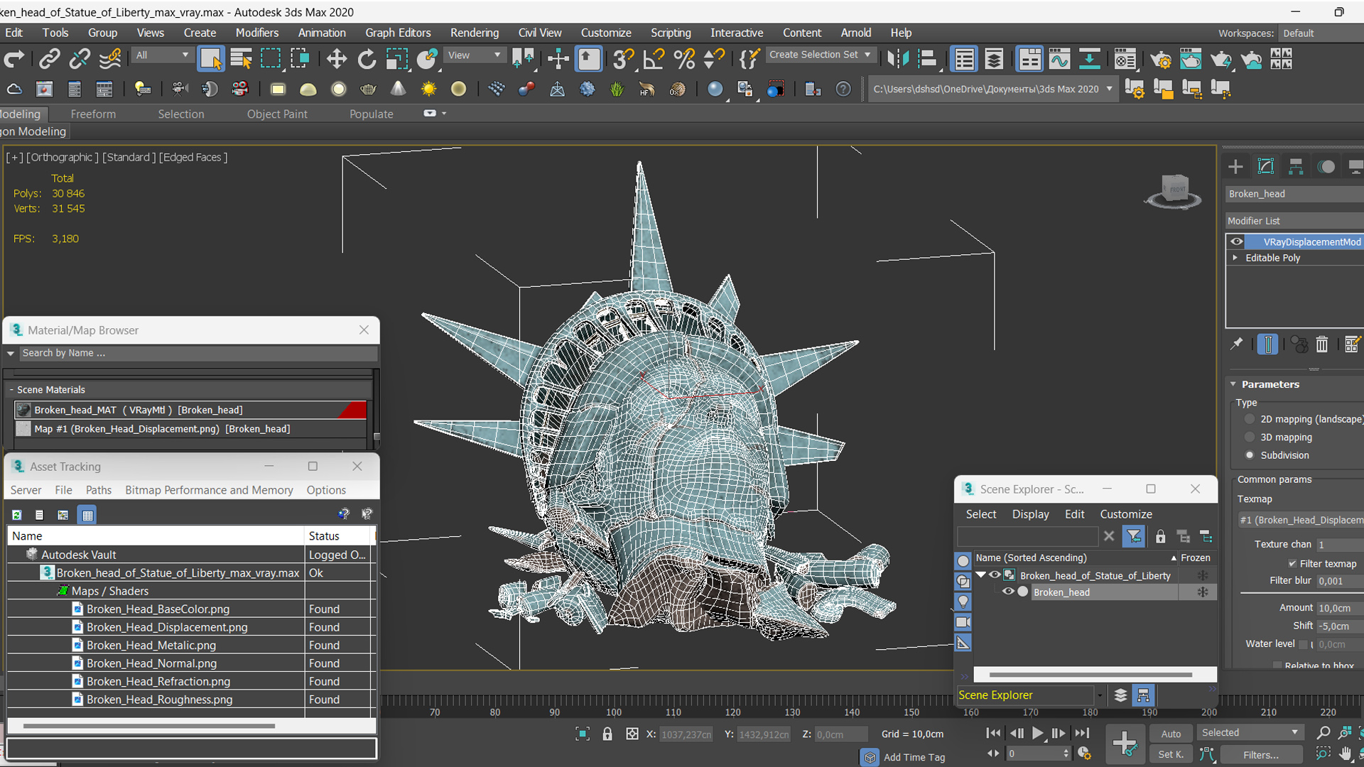 Broken head of Statue of Liberty 3D