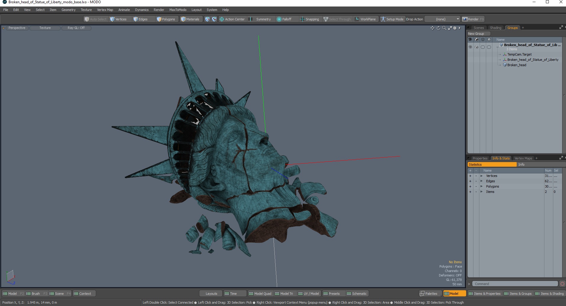 Broken head of Statue of Liberty 3D
