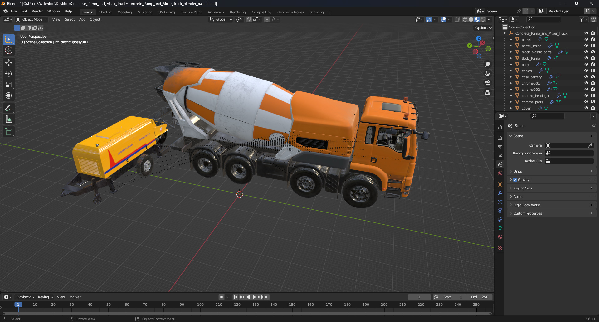 Concrete Pump and Mixer Truck 3D model