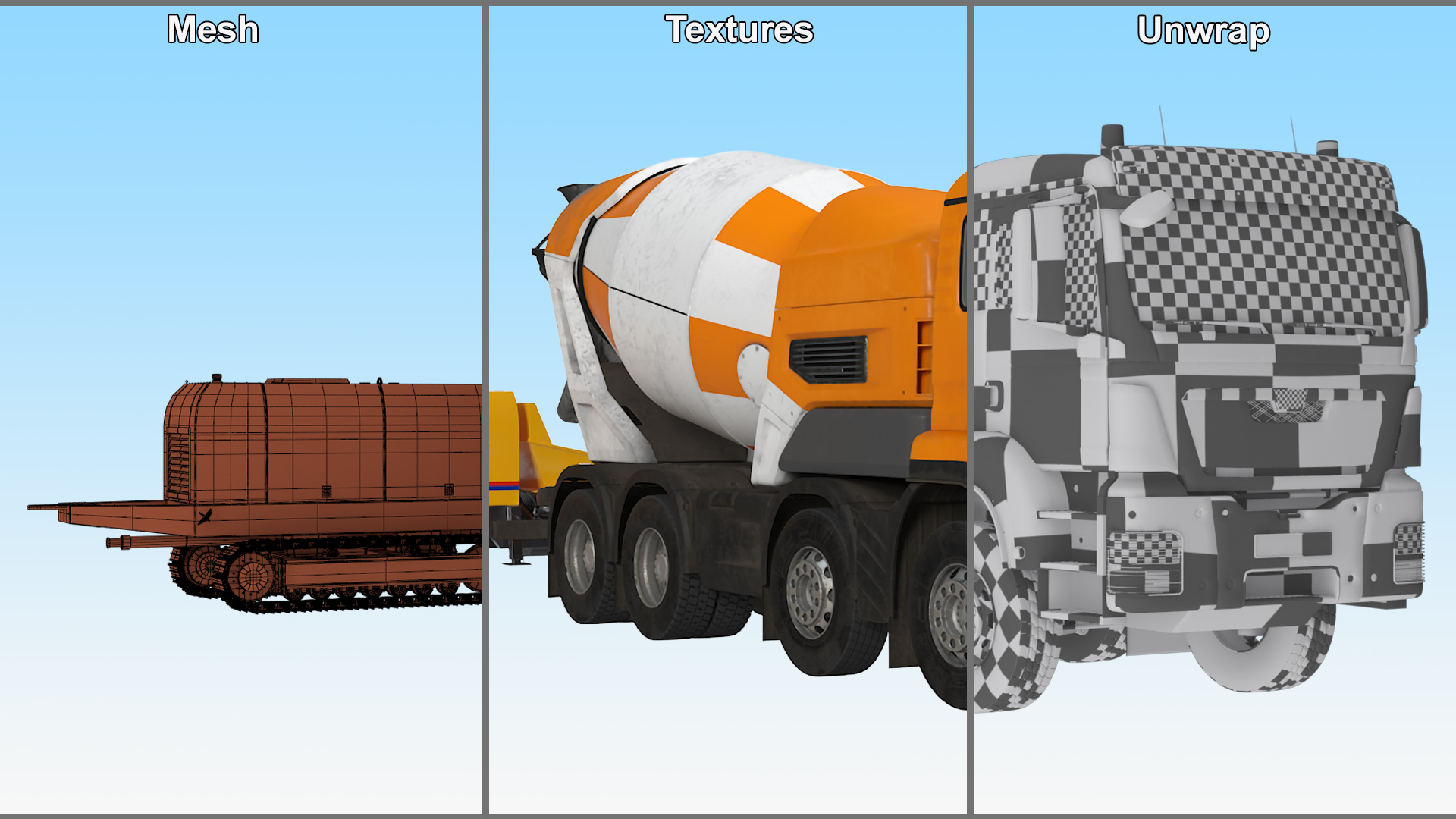 Concrete Pump and Mixer Truck 3D model