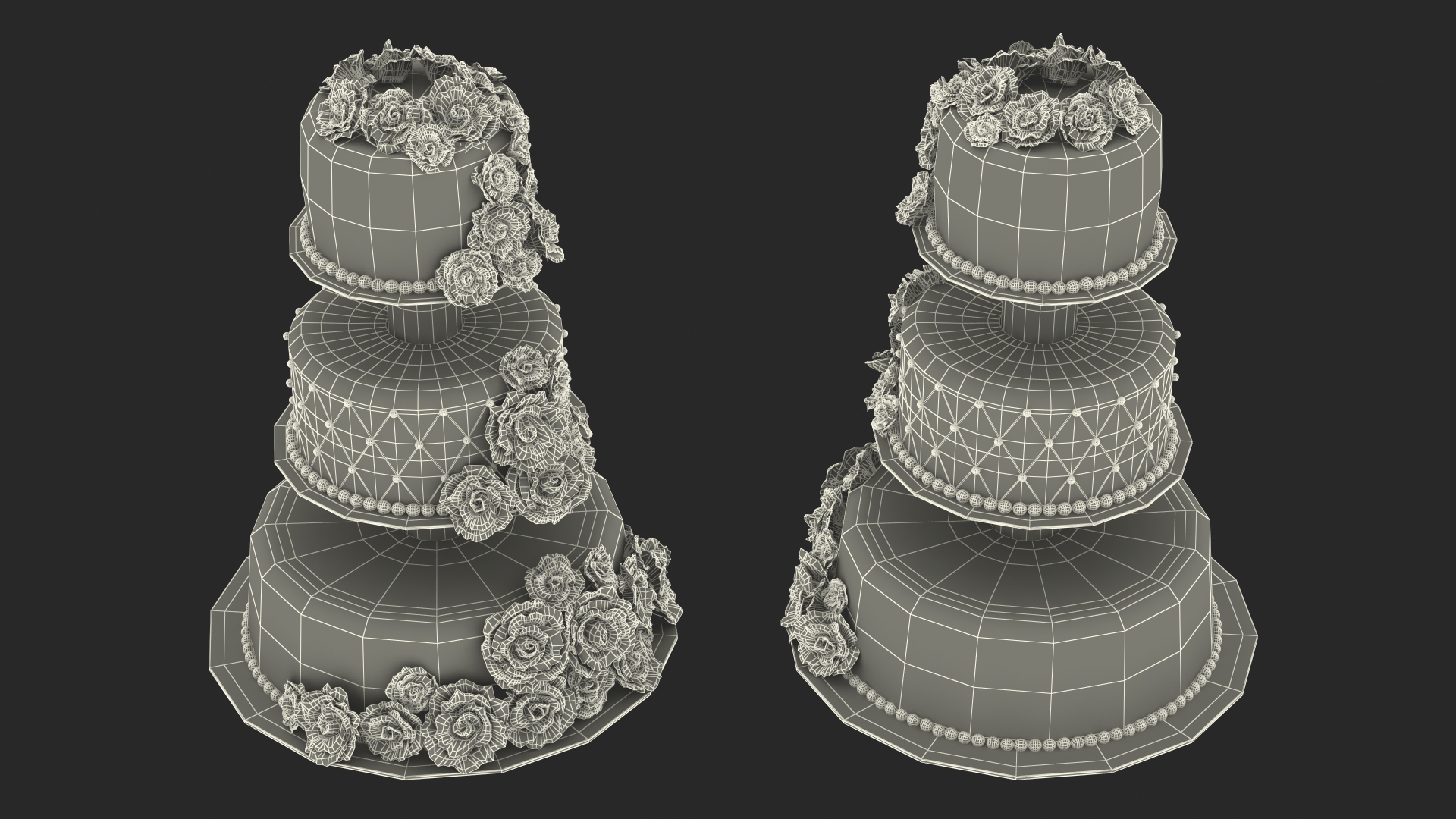 3D model Three Tier Wedding Cake with Sugar Roses