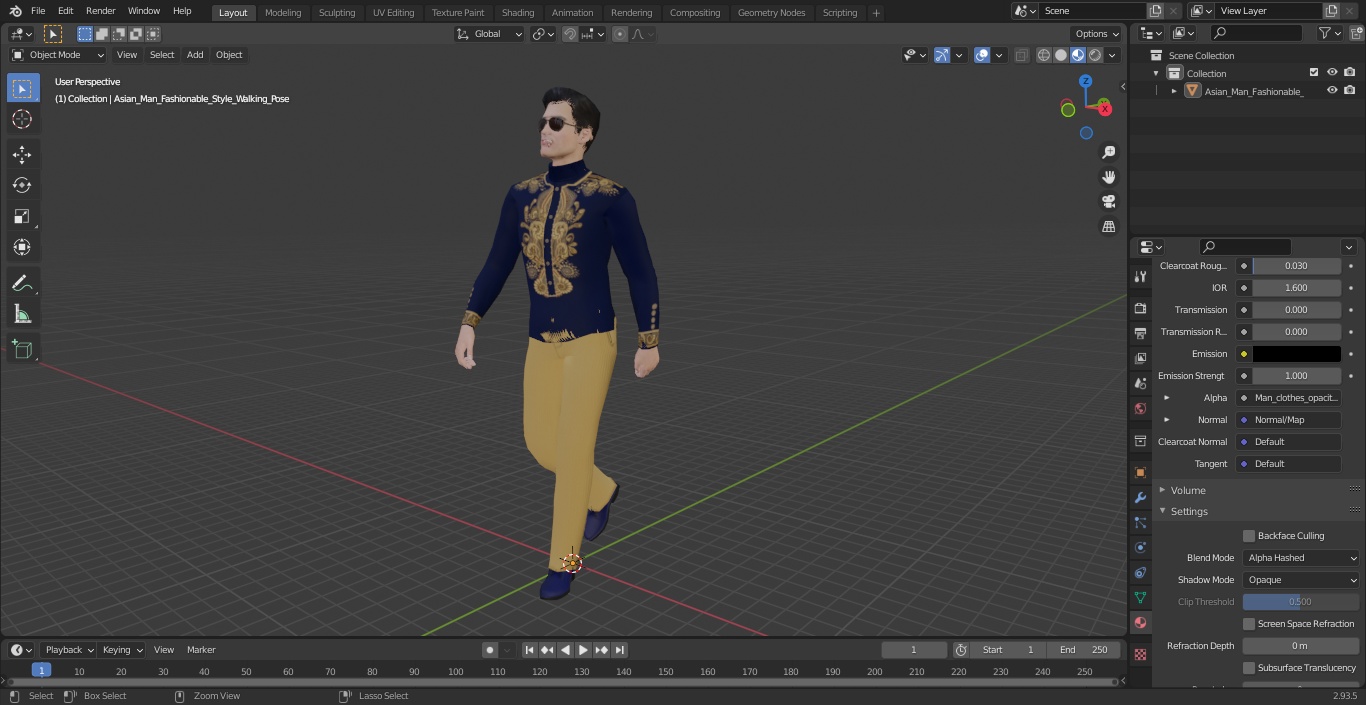 3D model Asian Man Fashionable Style Walking Pose