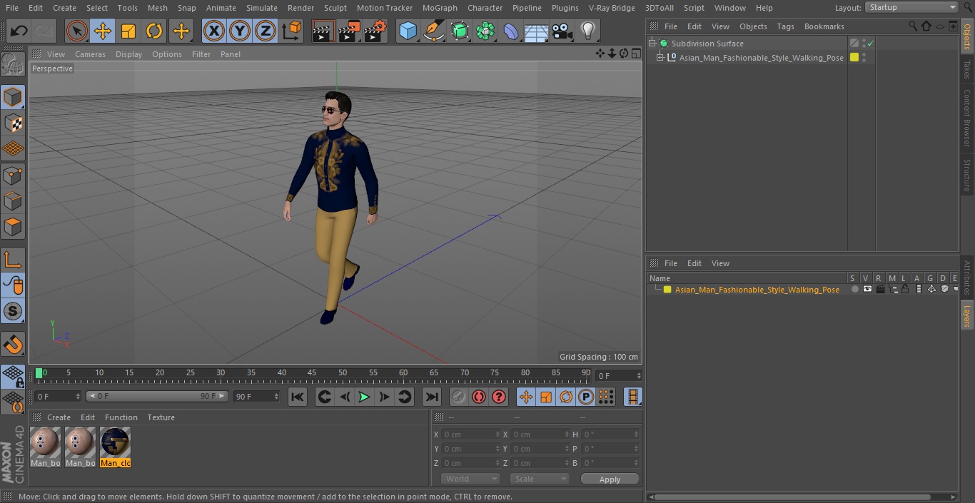 3D model Asian Man Fashionable Style Walking Pose