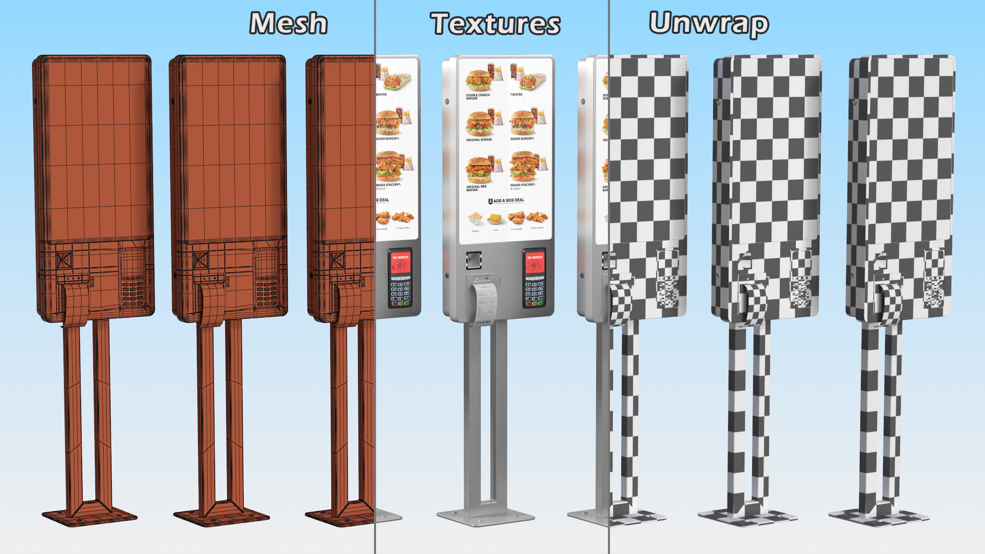 3D Restaurant Self Ordering Touch Kiosk