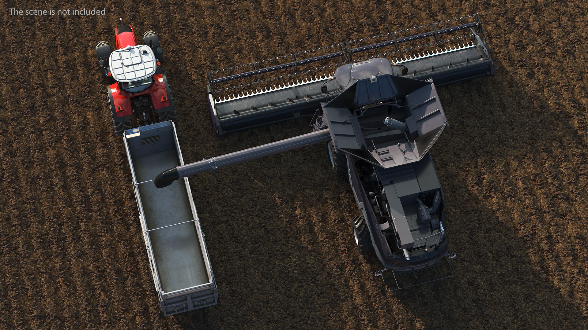 3D Harvester Massey Ferguson with Tractor with Agricultural Trailer Rigged