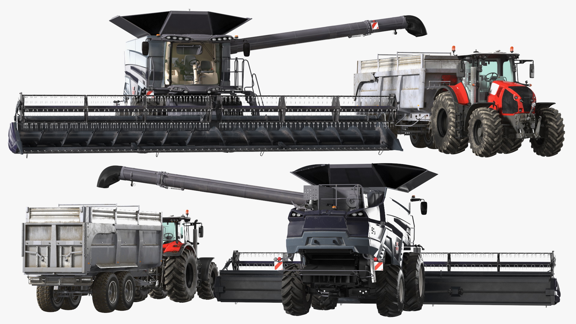 3D Harvester Massey Ferguson with Tractor with Agricultural Trailer Rigged