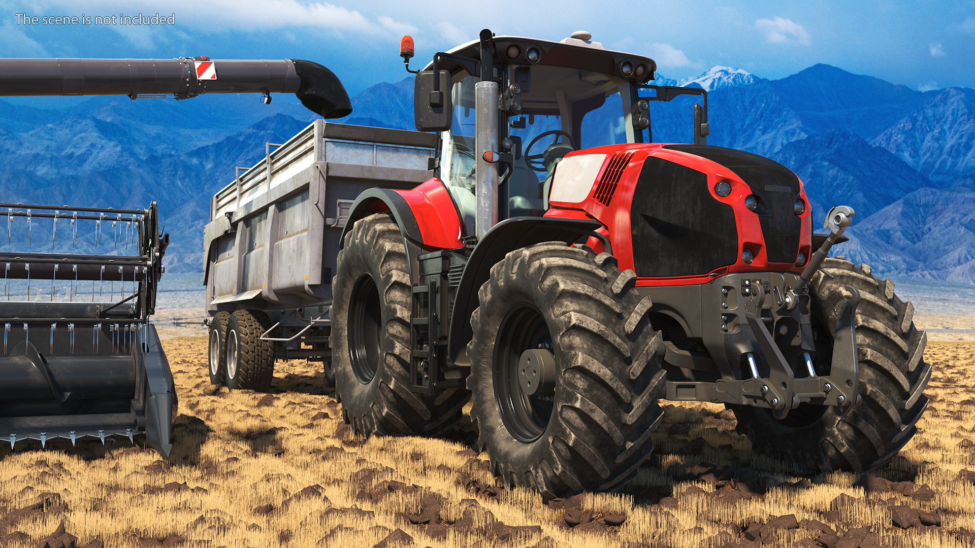 3D Harvester Massey Ferguson with Tractor with Agricultural Trailer Rigged