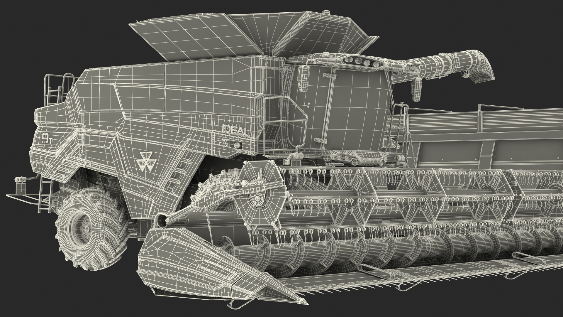 3D Harvester Massey Ferguson with Tractor with Agricultural Trailer Rigged