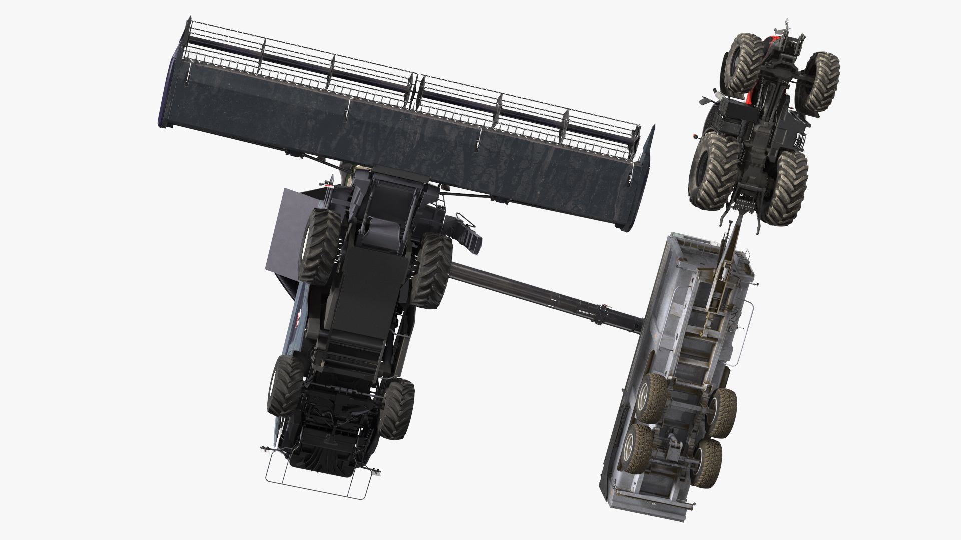 3D Harvester Massey Ferguson with Tractor with Agricultural Trailer Rigged
