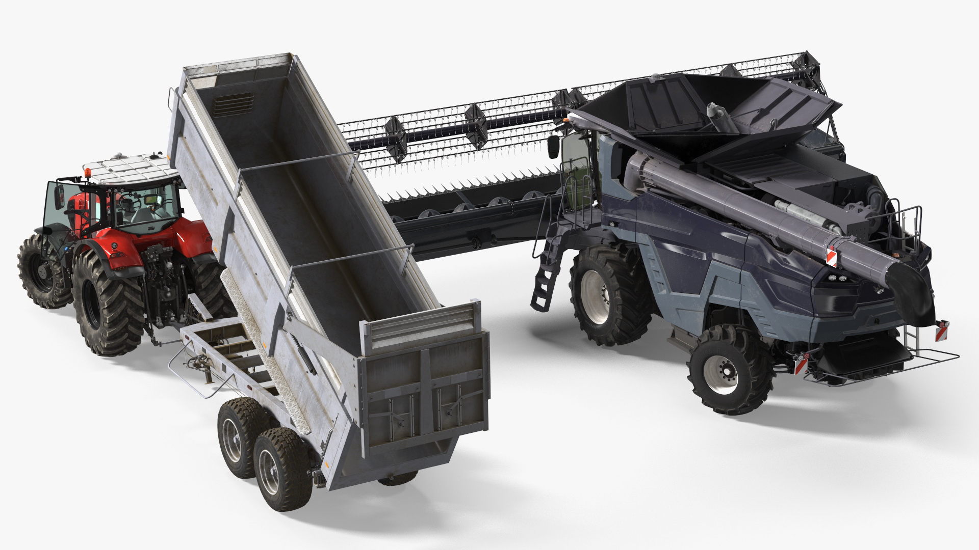 3D Harvester Massey Ferguson with Tractor with Agricultural Trailer Rigged