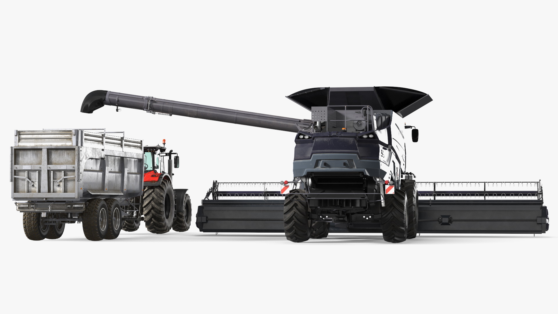 3D Harvester Massey Ferguson with Tractor with Agricultural Trailer Rigged