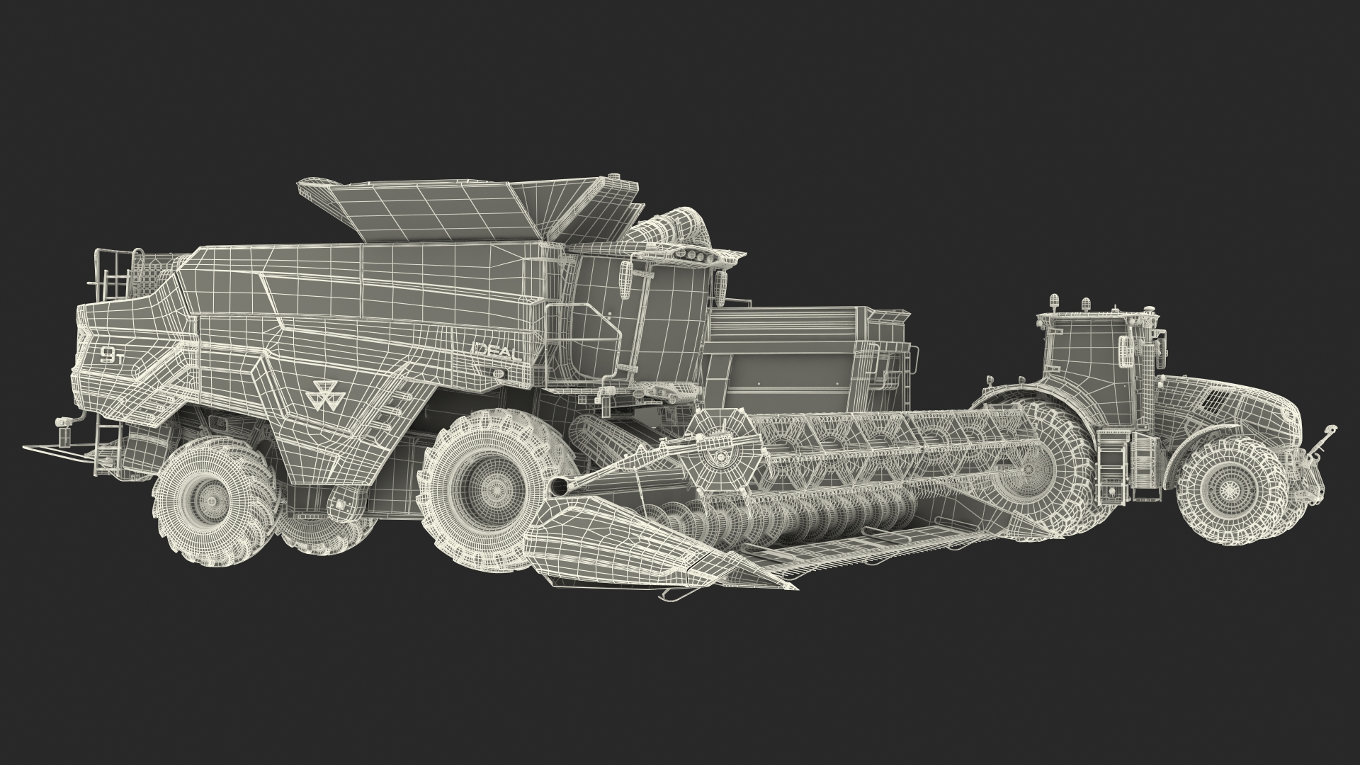 3D Harvester Massey Ferguson with Tractor with Agricultural Trailer Rigged