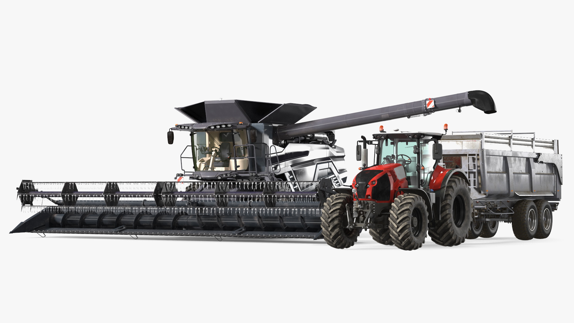 3D Harvester Massey Ferguson with Tractor with Agricultural Trailer Rigged