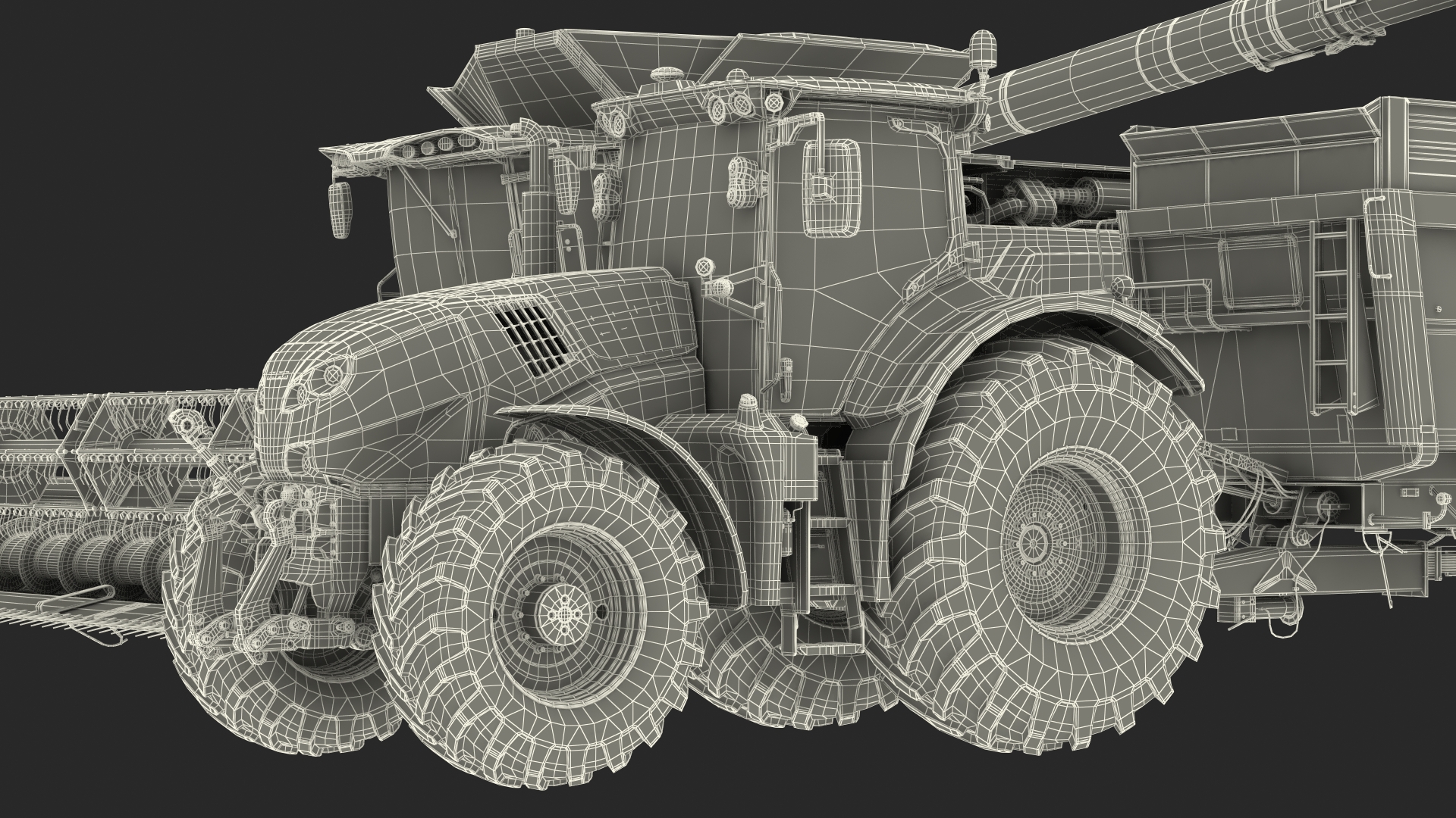 3D Harvester Massey Ferguson with Tractor with Agricultural Trailer Rigged