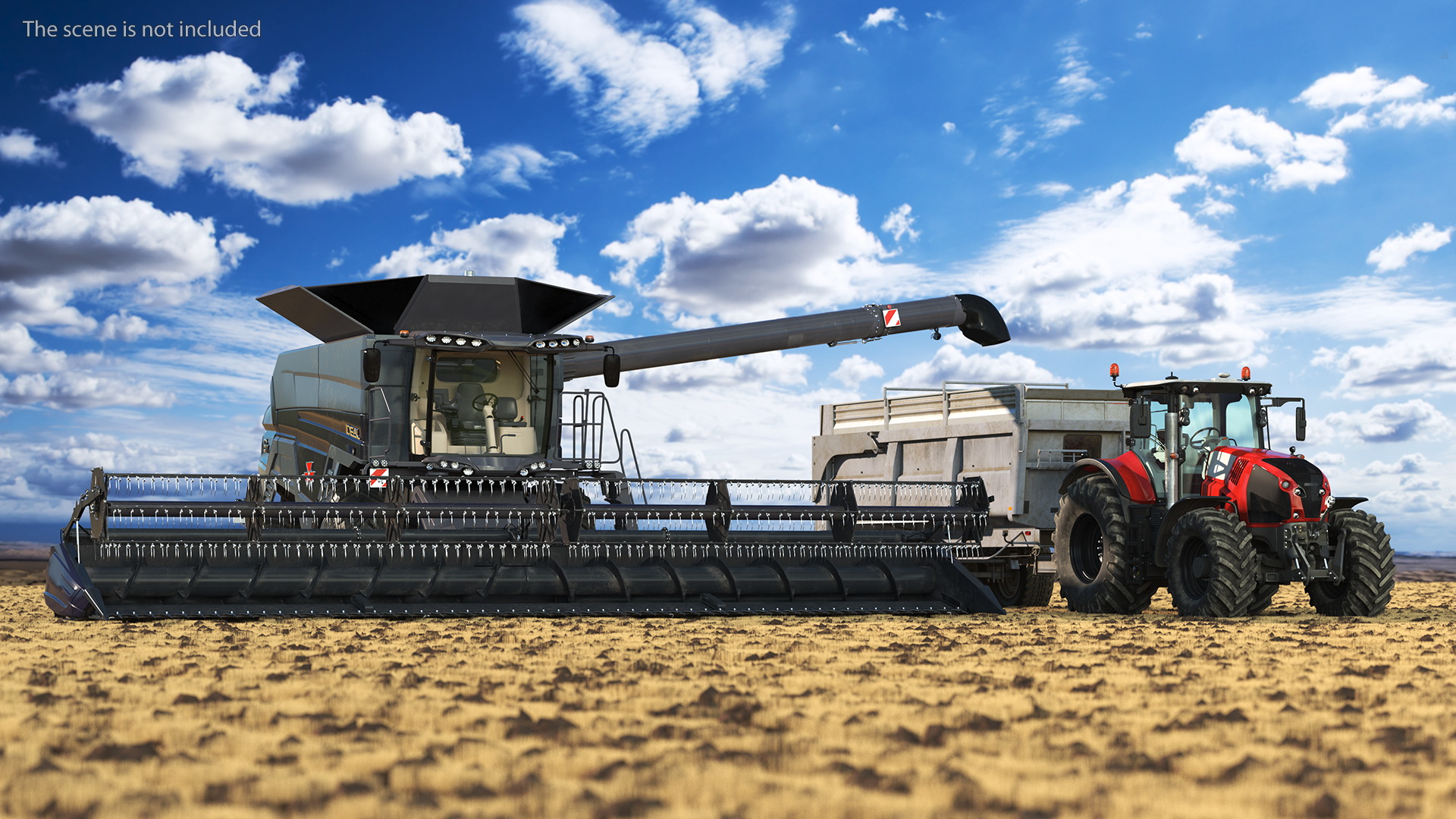3D Harvester Massey Ferguson with Tractor with Agricultural Trailer Rigged