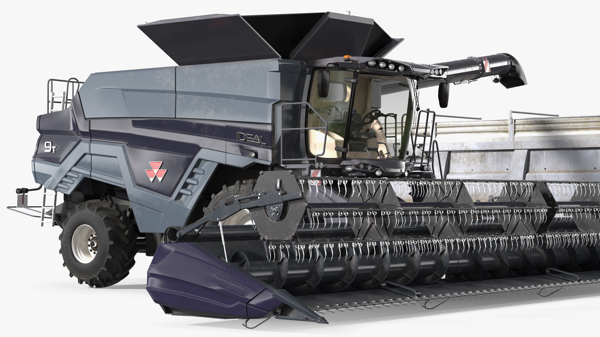 3D Harvester Massey Ferguson with Tractor with Agricultural Trailer Rigged