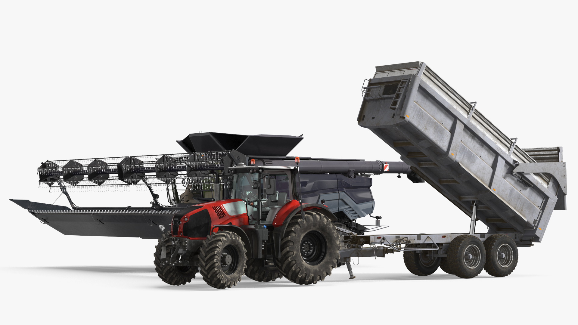 3D Harvester Massey Ferguson with Tractor with Agricultural Trailer Rigged