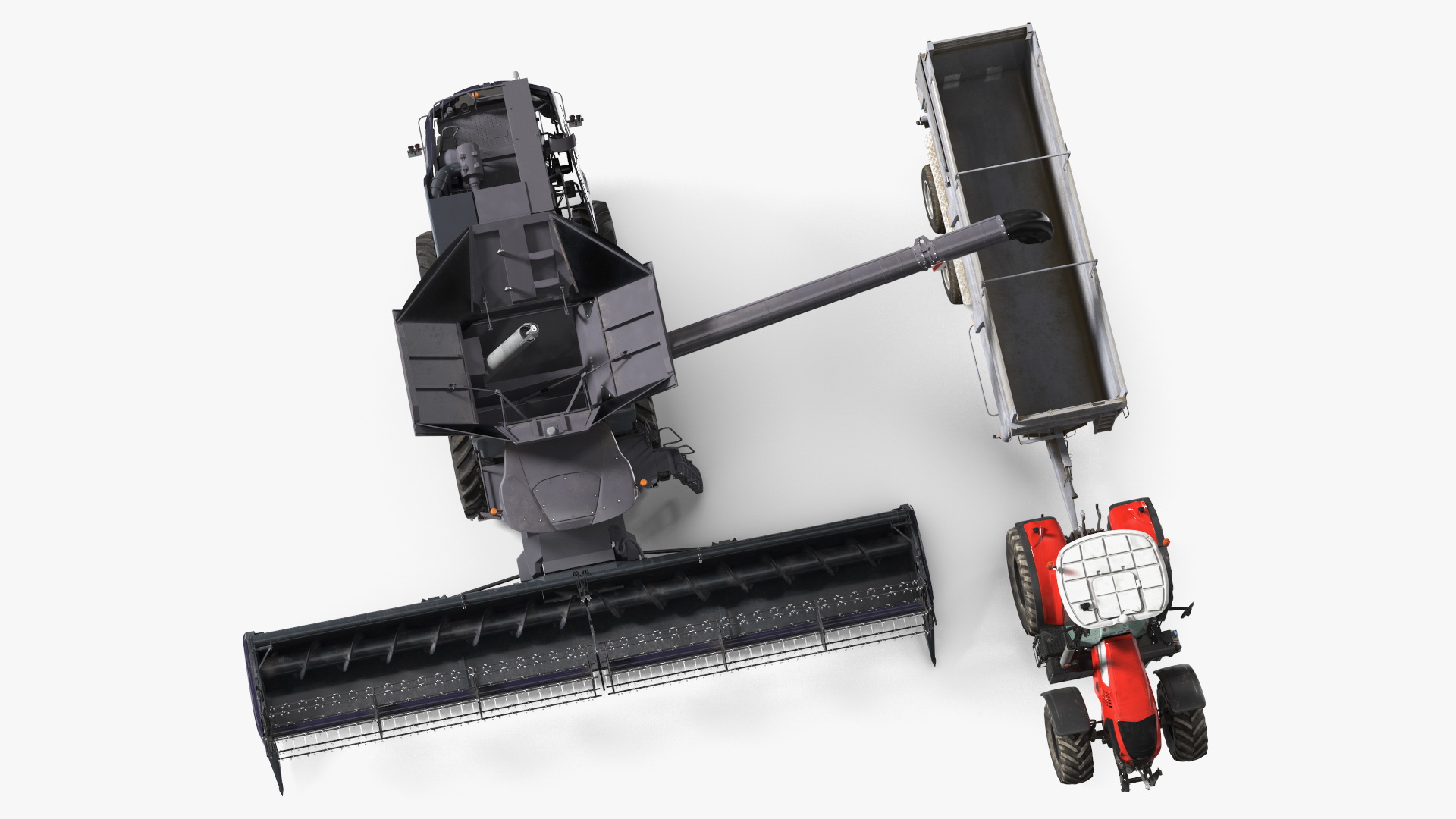 3D Harvester Massey Ferguson with Tractor with Agricultural Trailer Rigged