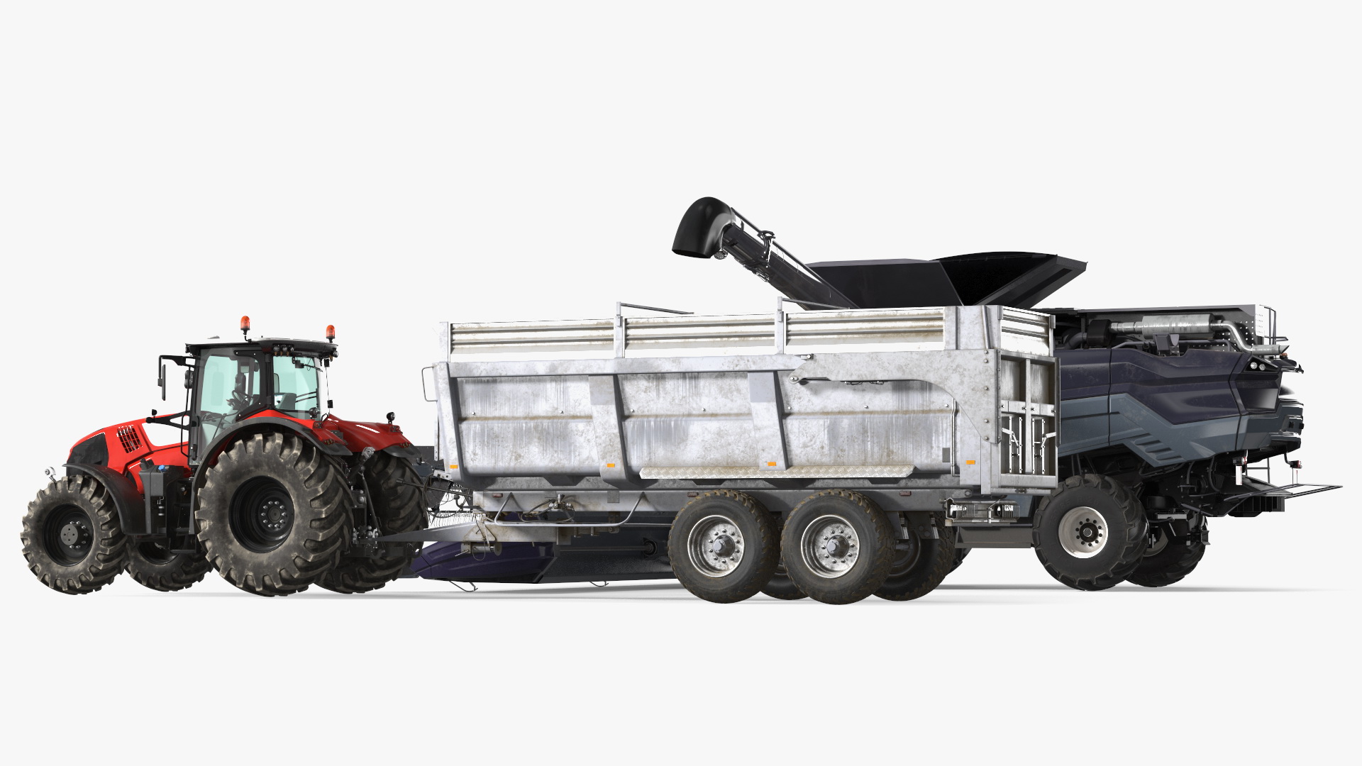 3D Harvester Massey Ferguson with Tractor with Agricultural Trailer Rigged