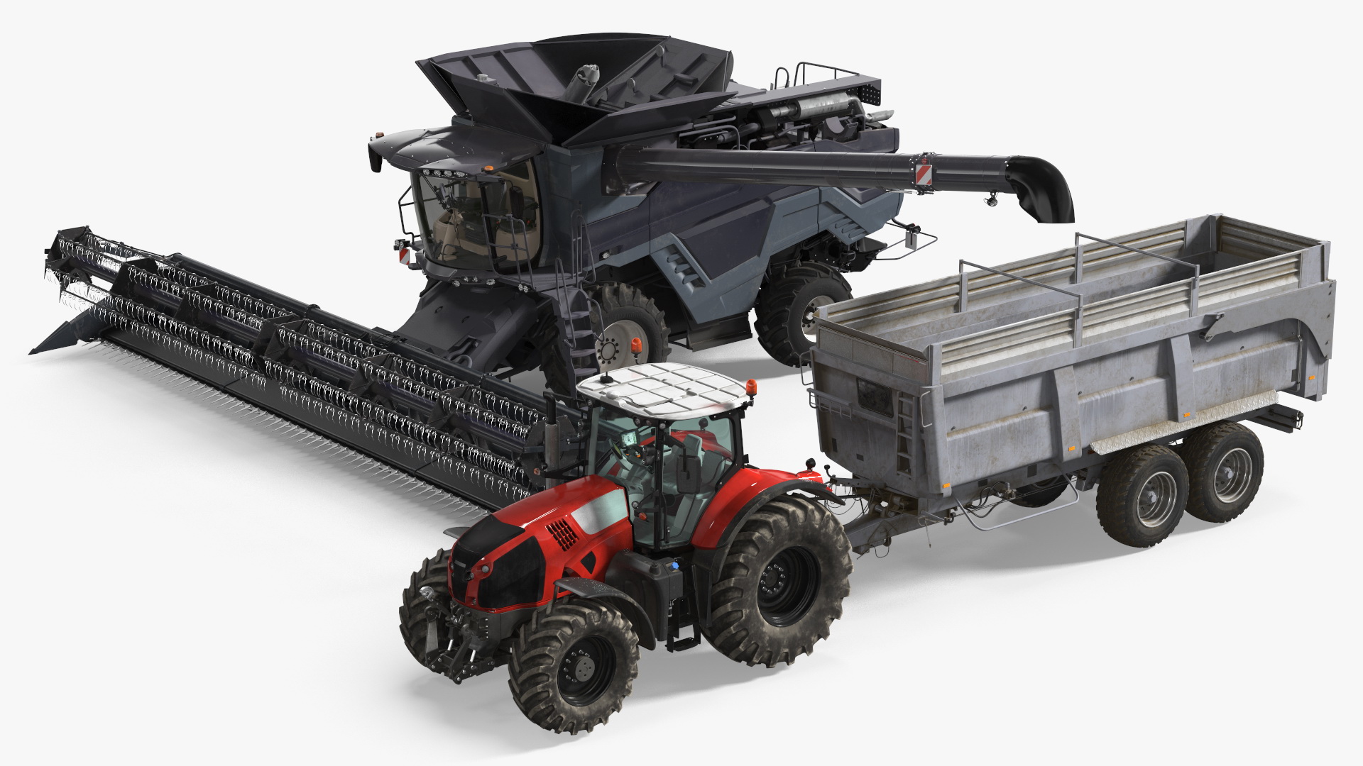 3D Harvester Massey Ferguson with Tractor with Agricultural Trailer Rigged