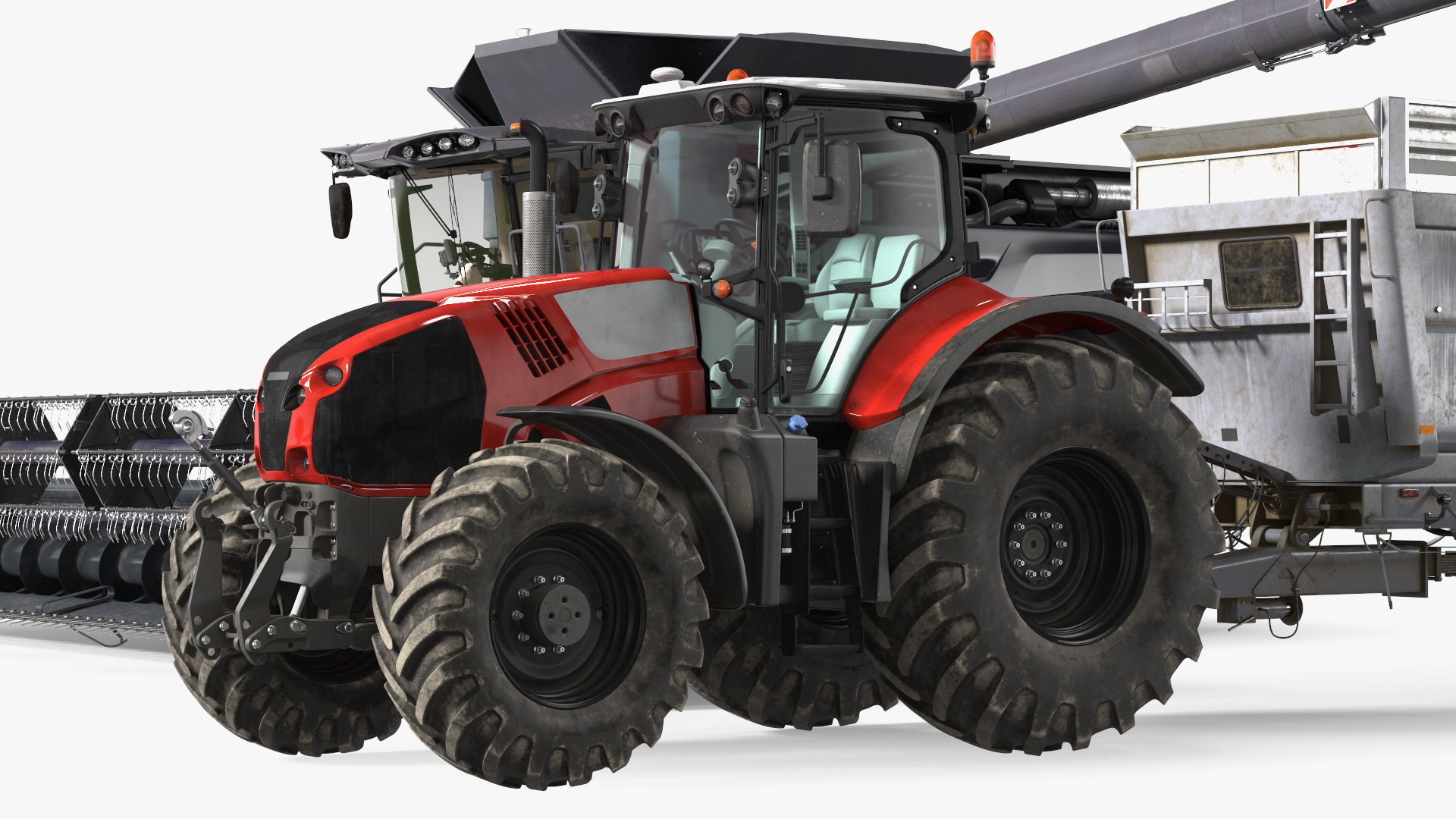 3D Harvester Massey Ferguson with Tractor with Agricultural Trailer Rigged