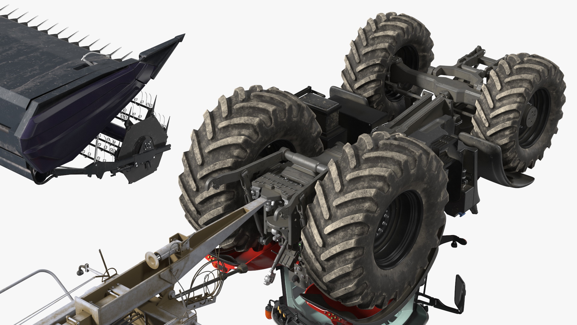 3D Harvester Massey Ferguson with Tractor with Agricultural Trailer Rigged