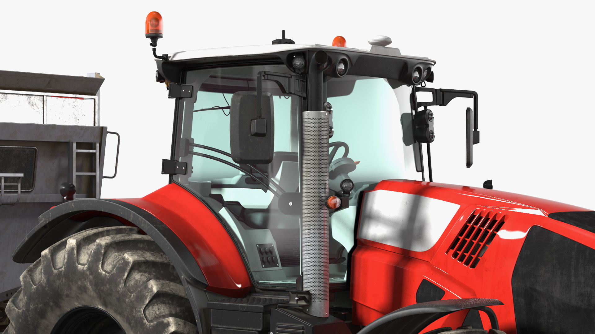 3D Harvester Massey Ferguson with Tractor with Agricultural Trailer Rigged