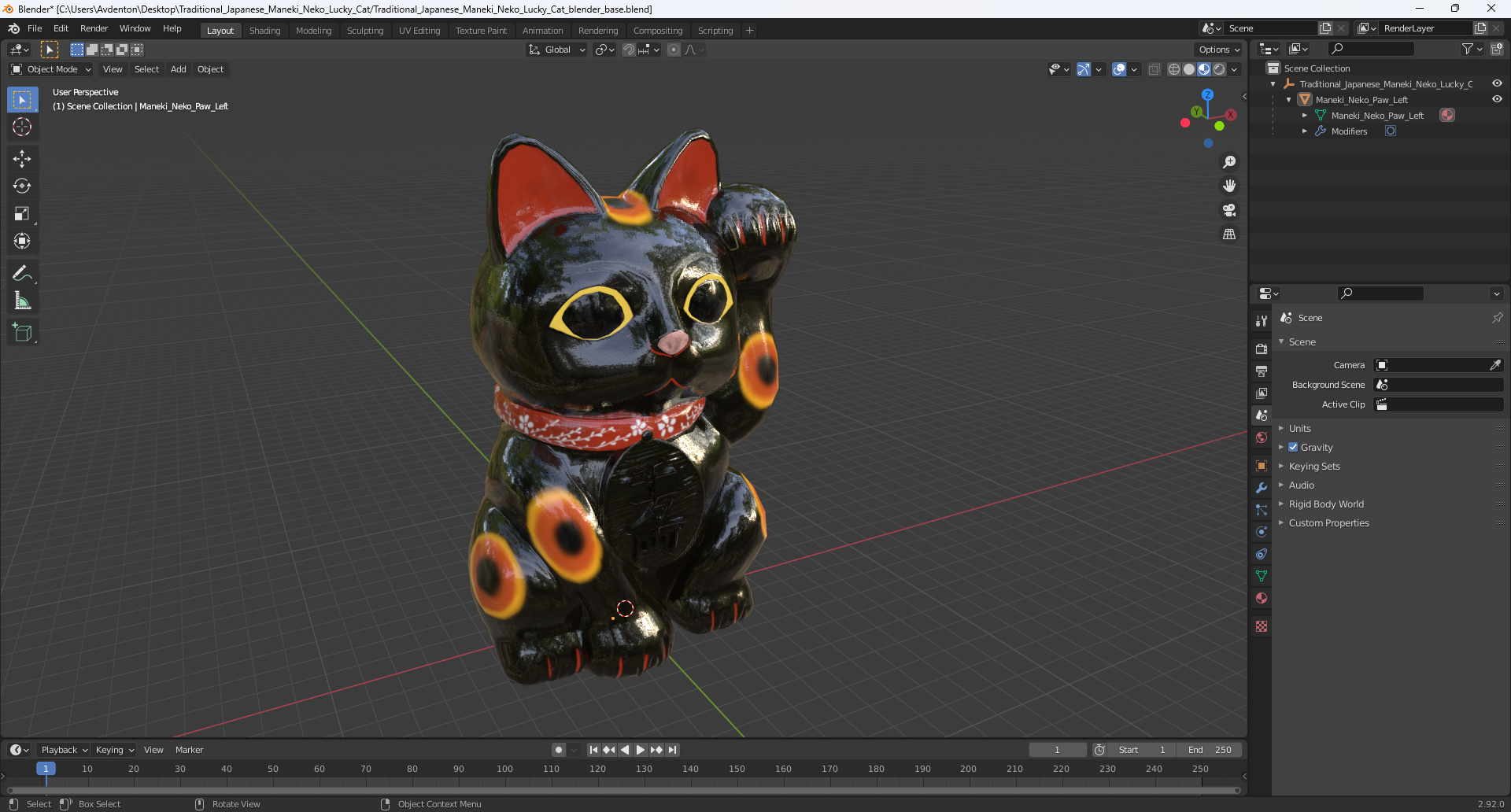 Traditional Japanese Maneki Neko Lucky Cat 3D