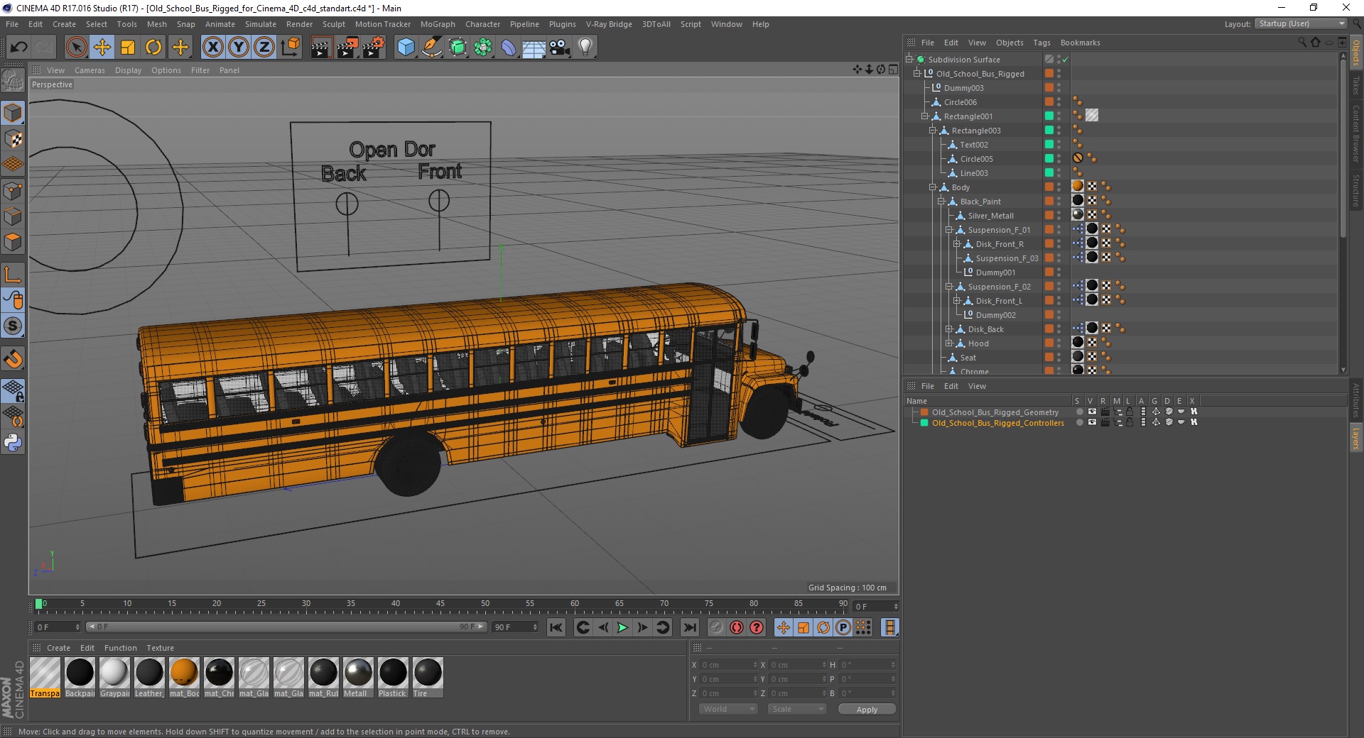 3D model Old School Bus Rigged for Cinema 4D