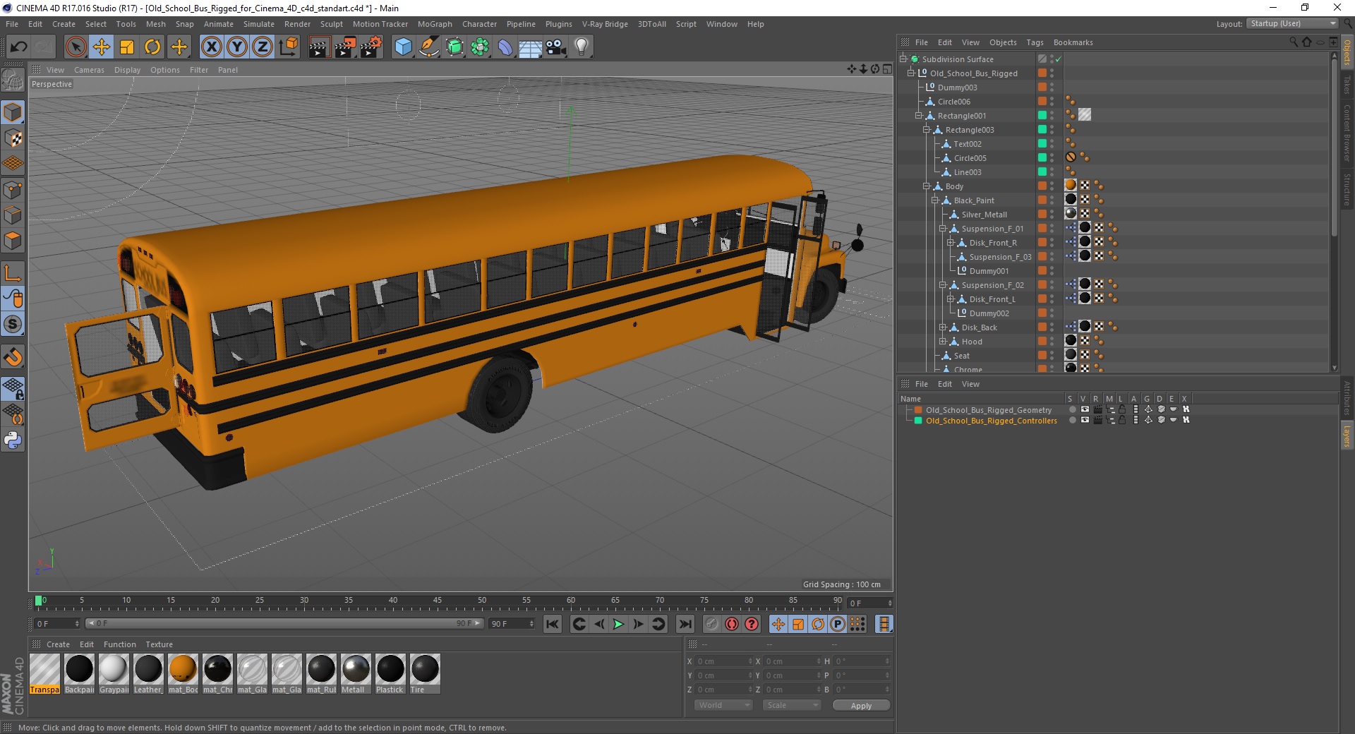 3D model Old School Bus Rigged for Cinema 4D
