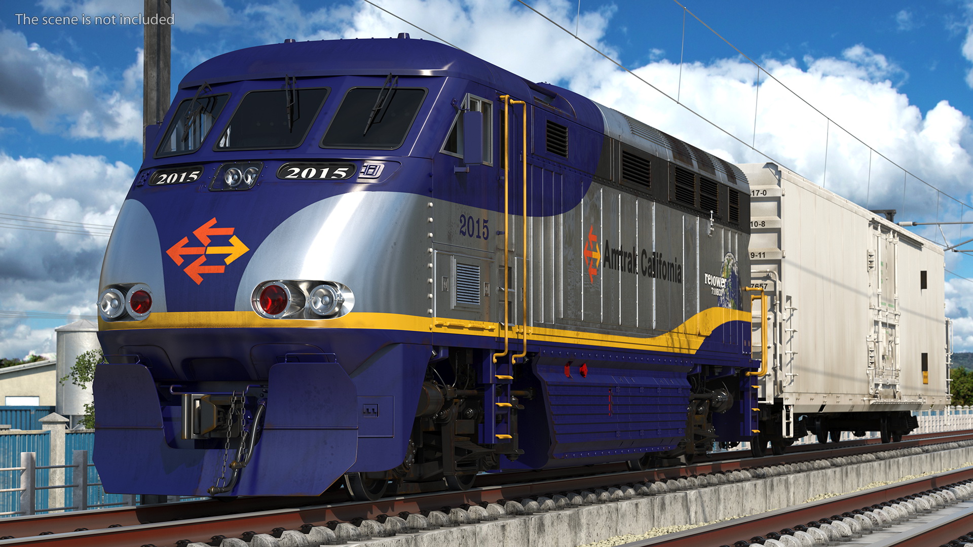 Diesel Electric Locomotive with Railroad Refrigerator Car 3D