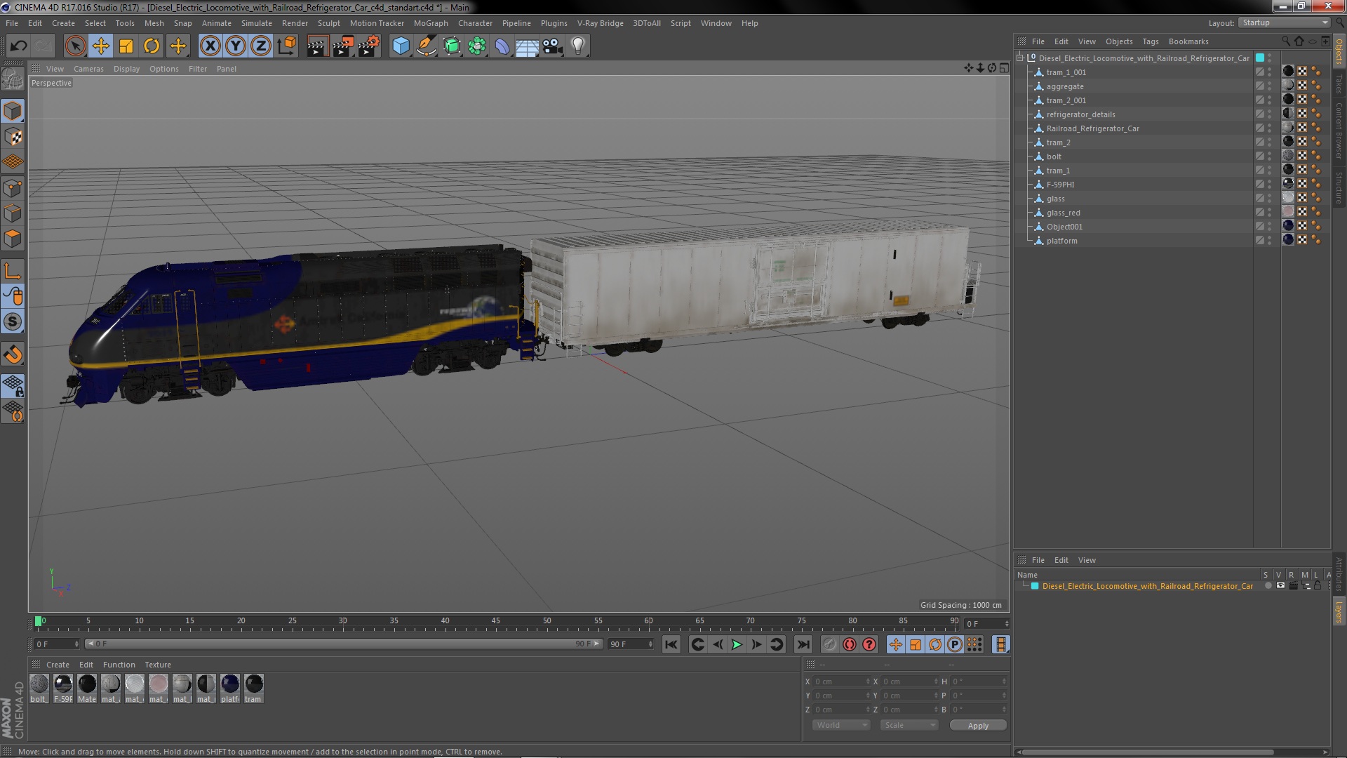 Diesel Electric Locomotive with Railroad Refrigerator Car 3D