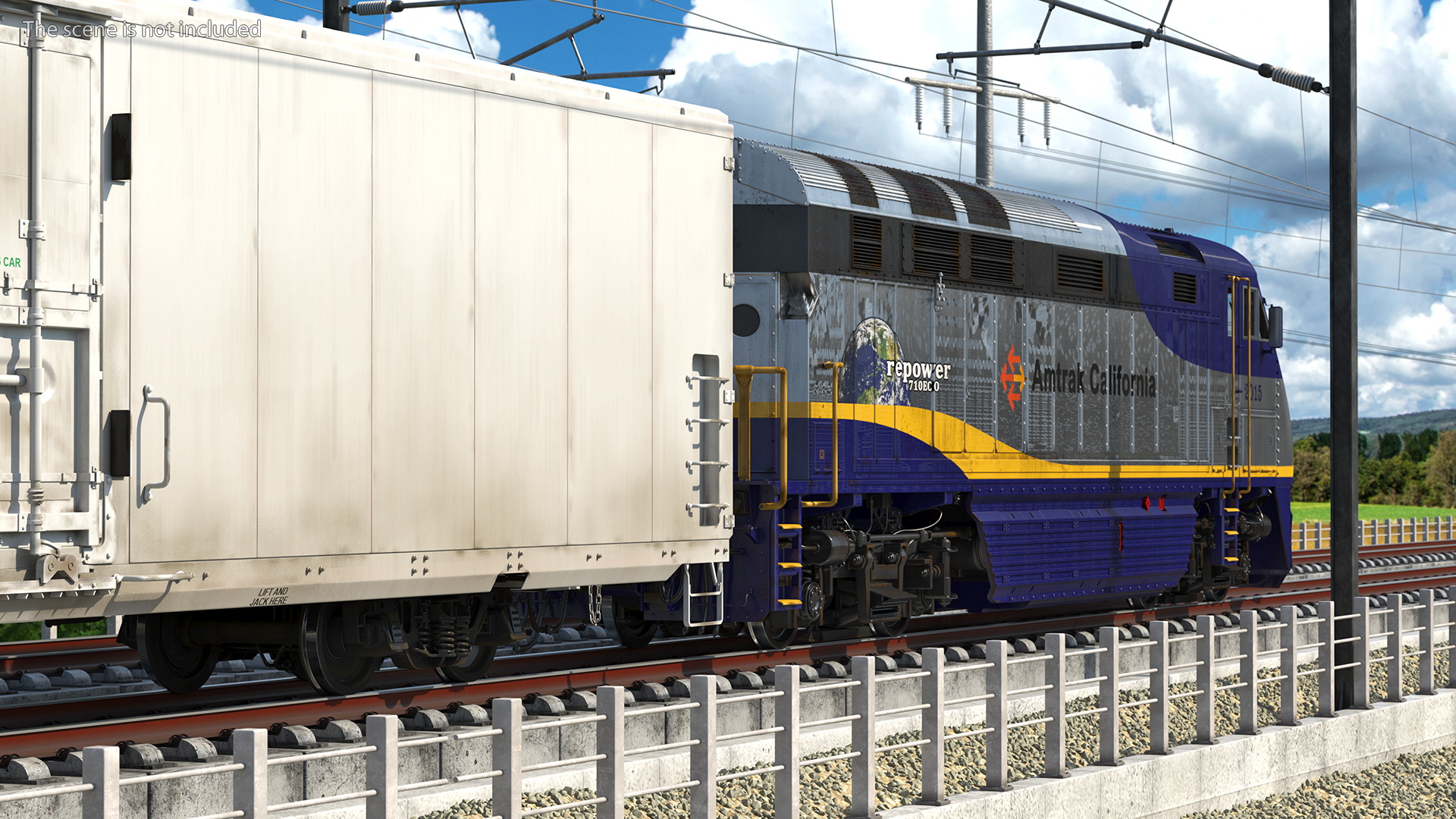Diesel Electric Locomotive with Railroad Refrigerator Car 3D