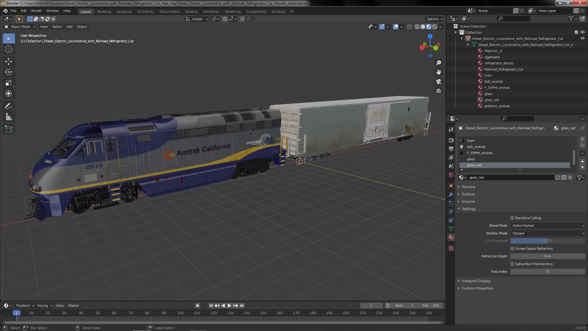 Diesel Electric Locomotive with Railroad Refrigerator Car 3D