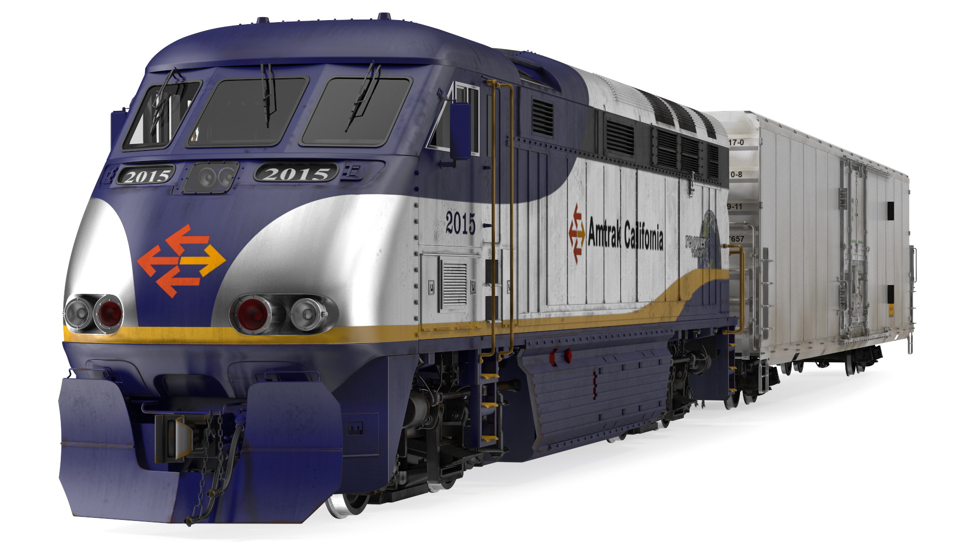 Diesel Electric Locomotive with Railroad Refrigerator Car 3D