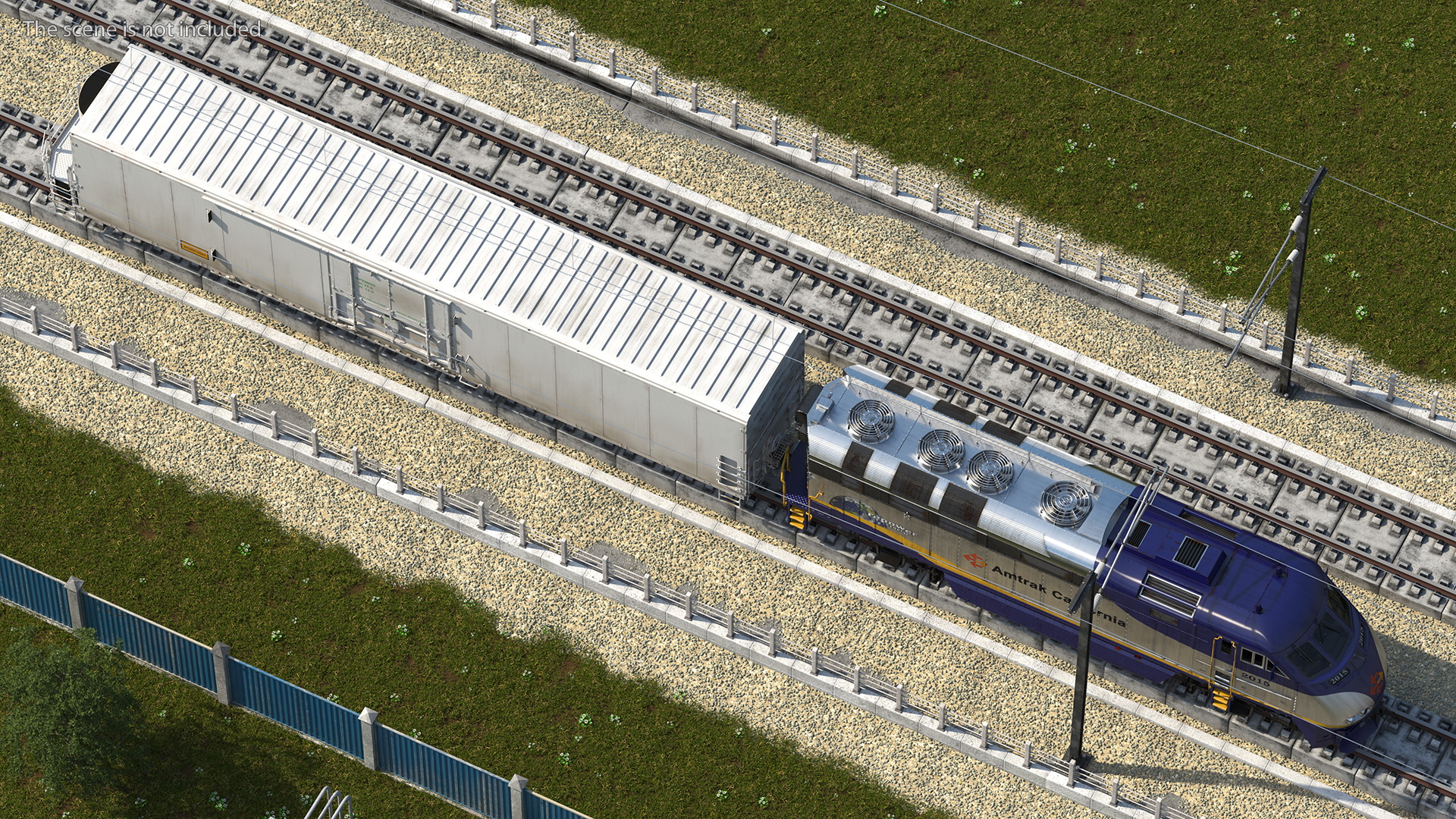 Diesel Electric Locomotive with Railroad Refrigerator Car 3D