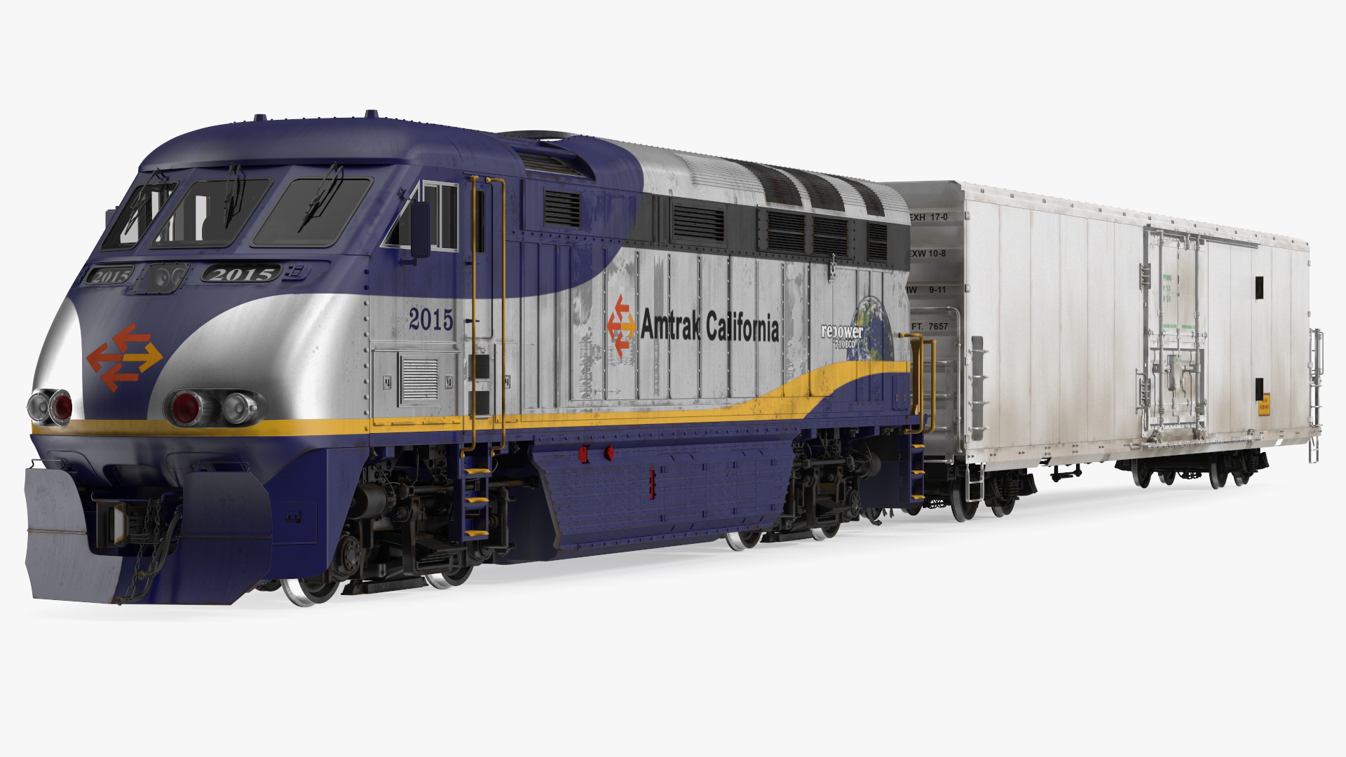 Diesel Electric Locomotive with Railroad Refrigerator Car 3D
