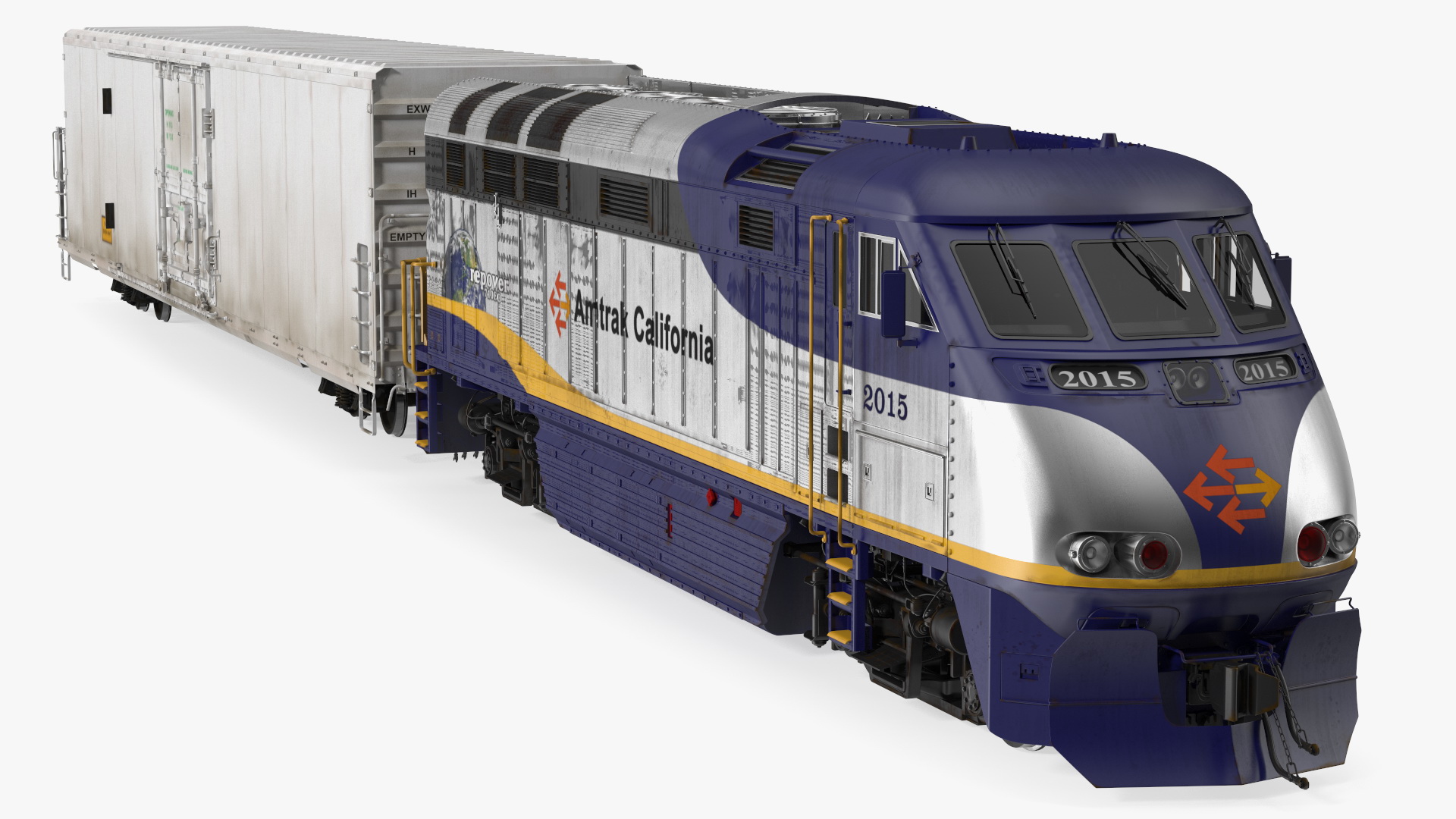 Diesel Electric Locomotive with Railroad Refrigerator Car 3D