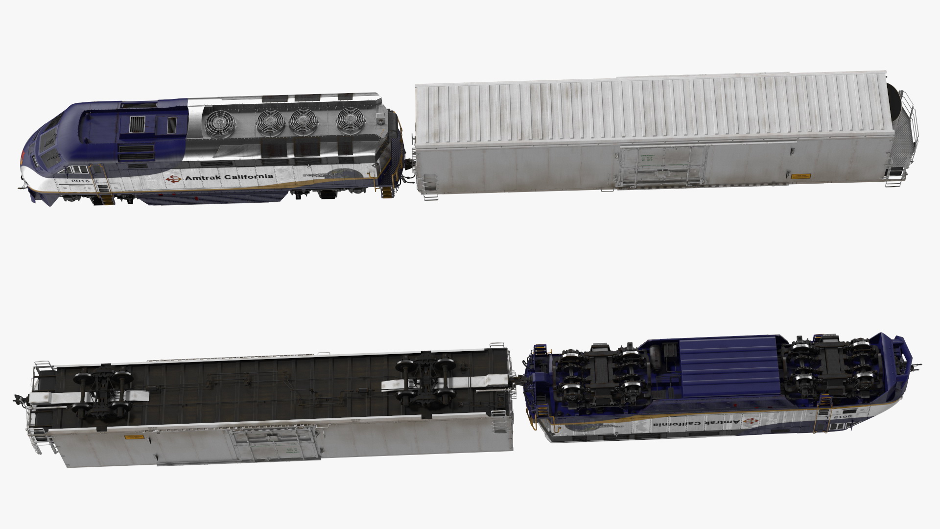 Diesel Electric Locomotive with Railroad Refrigerator Car 3D