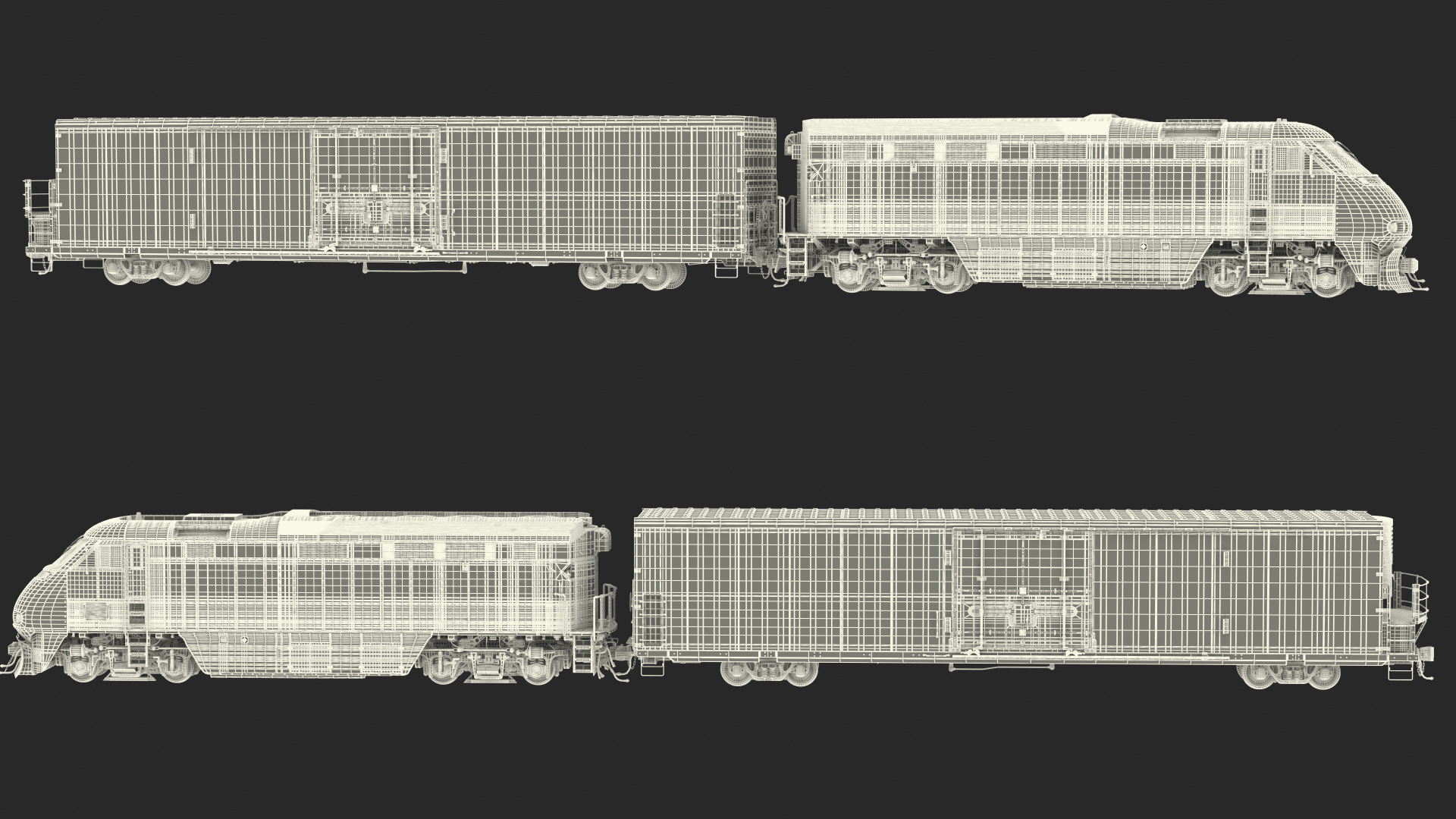 Diesel Electric Locomotive with Railroad Refrigerator Car 3D