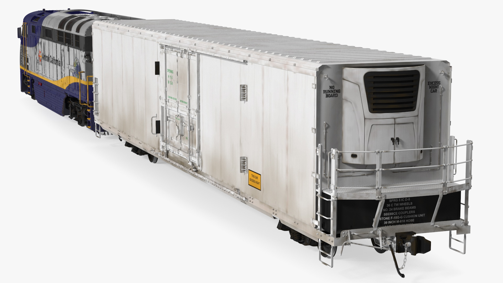 Diesel Electric Locomotive with Railroad Refrigerator Car 3D