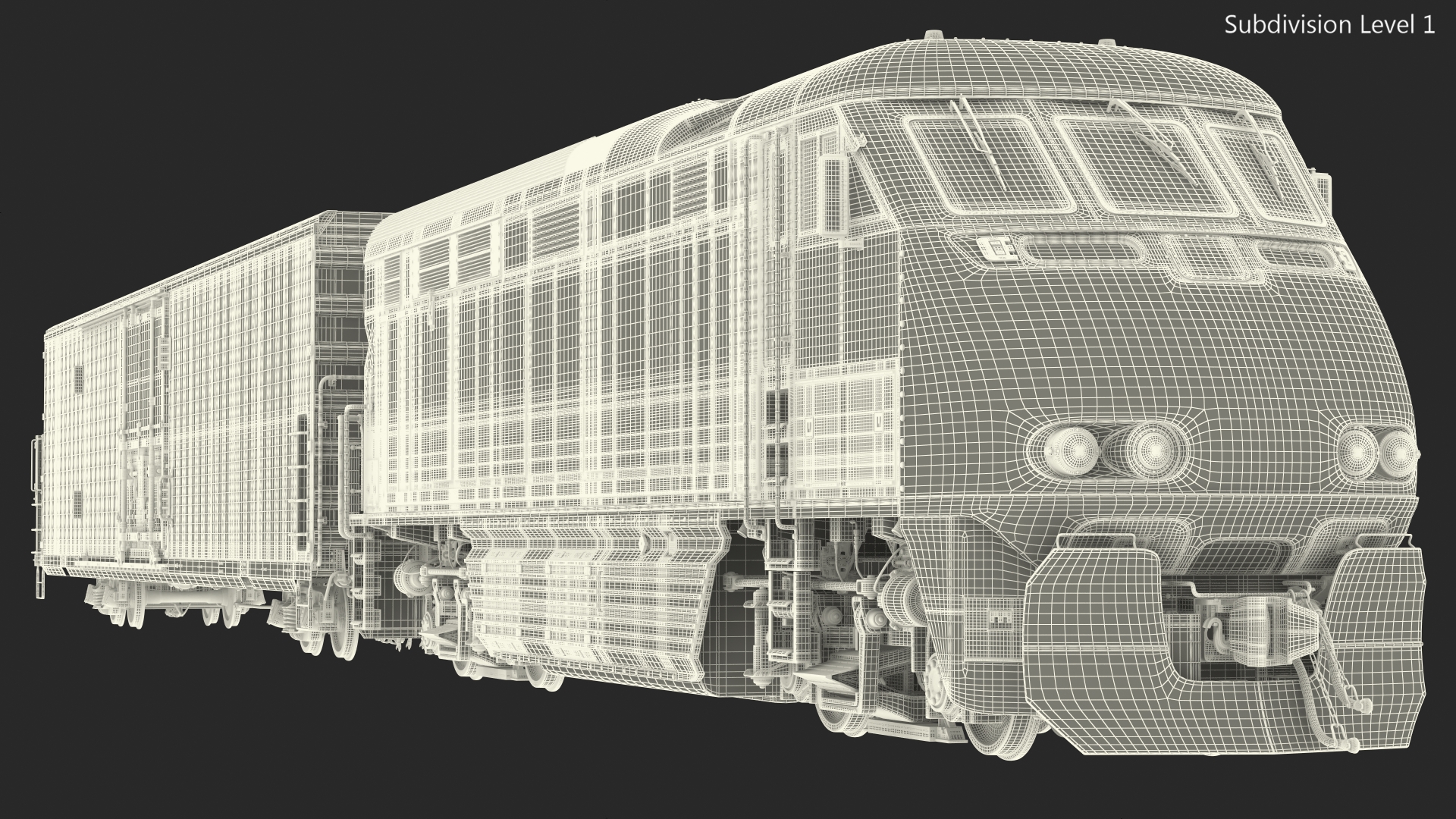 Diesel Electric Locomotive with Railroad Refrigerator Car 3D