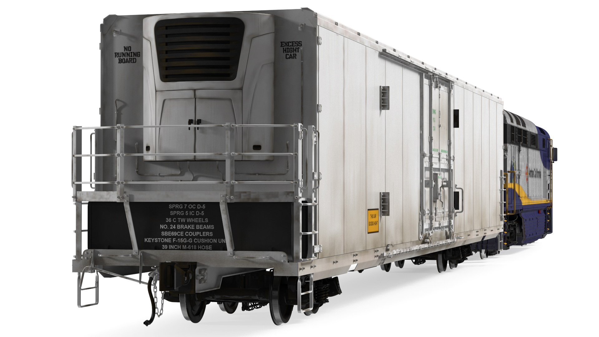 Diesel Electric Locomotive with Railroad Refrigerator Car 3D